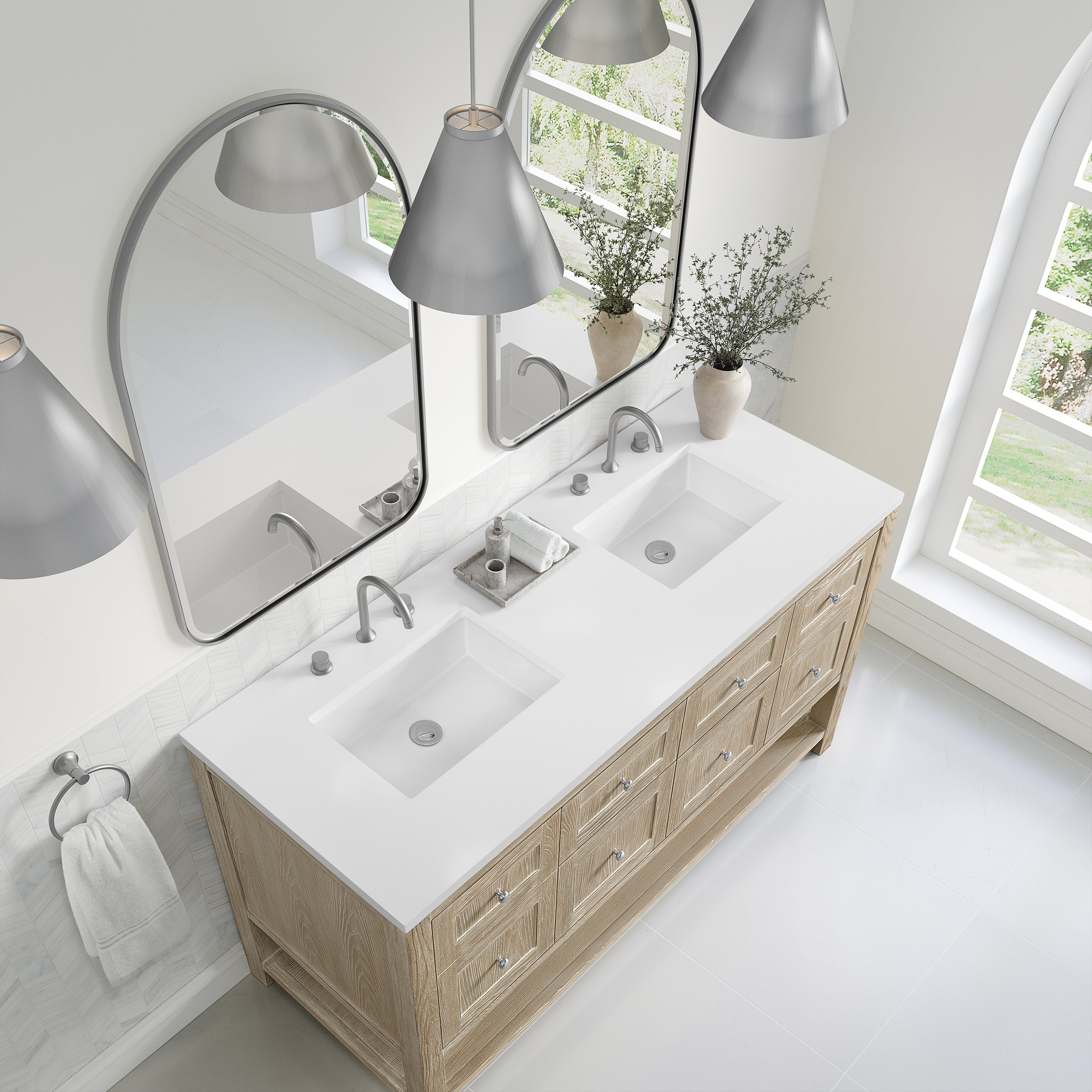 James Martin Breckenridge 60" Double Vanity in Whitewashed Oak with 3cm Countertop