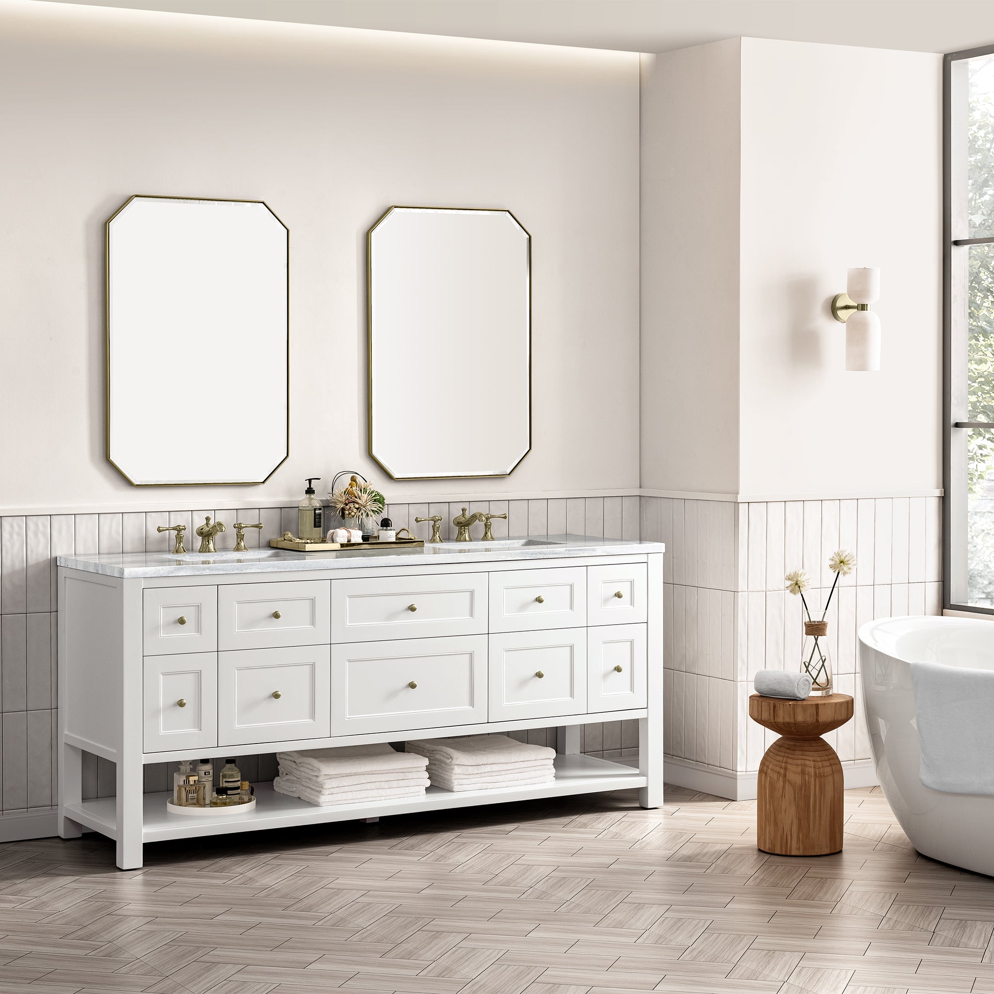 James Martin Breckenridge 72" Double Vanity in Bright White with 3cm Countertop