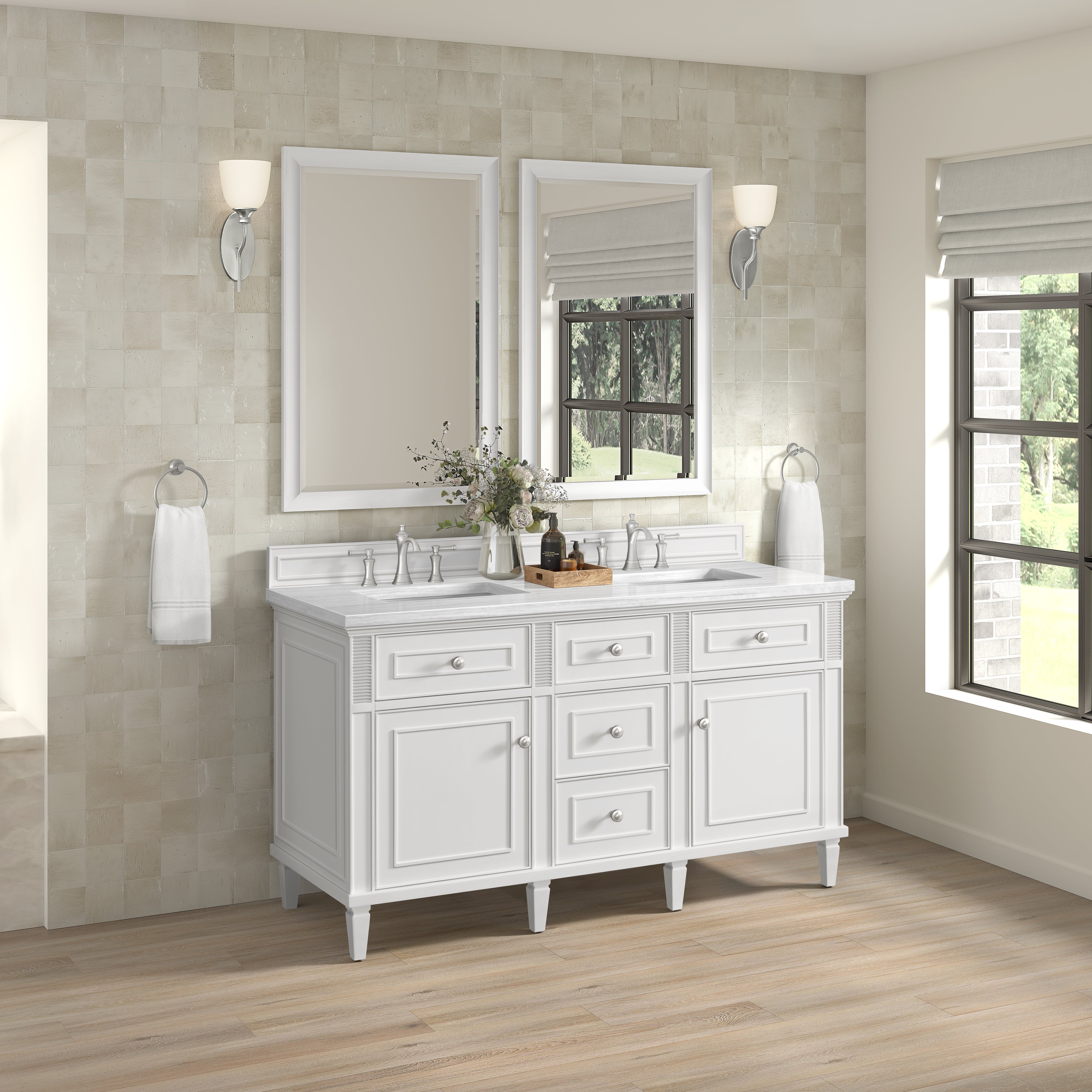 James Martin Lorelai 60" Double Vanity in Bright White with 3cm Countertop