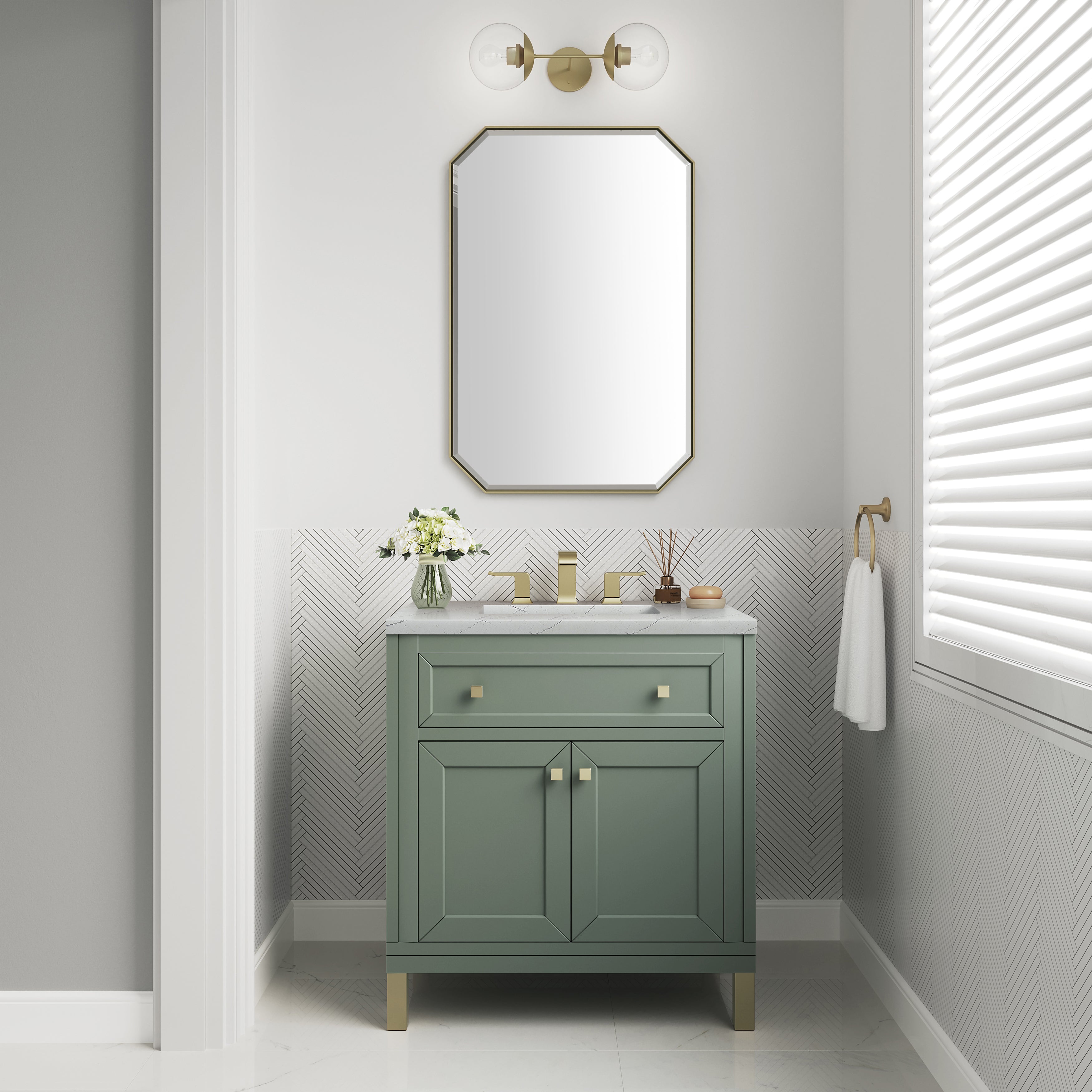 James Martin Chicago 30" Single Vanity in Smokey Celadon with 3cm Countertop