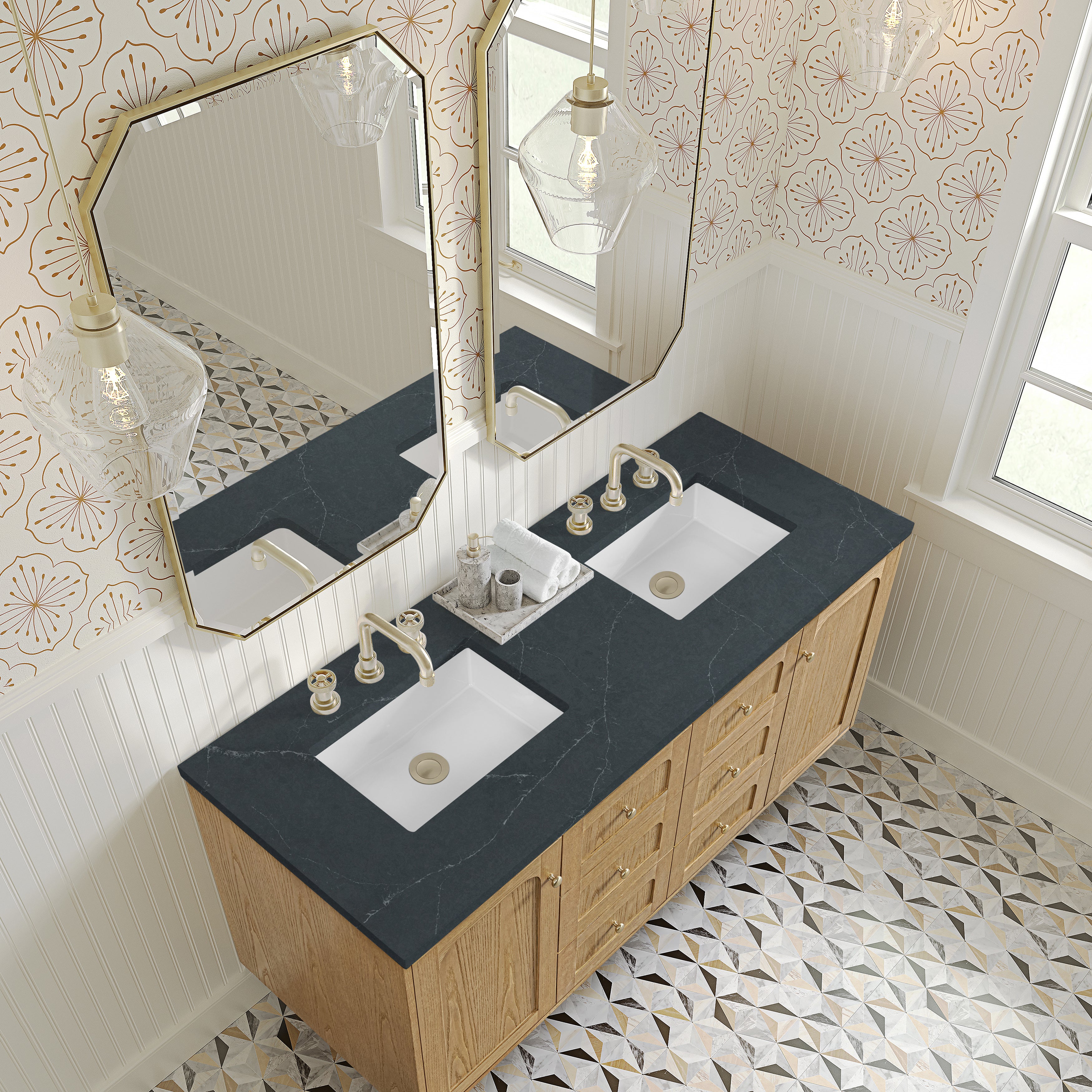 James Martin Laurent 60" Double Vanity in Light Natural Oak with 3cm Countertop