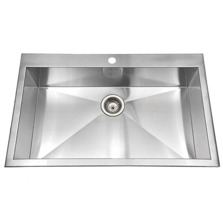 Houzer Bellus 33" Stainless Steel Drop-in Topmount 1-hole Single Bowl Kitchen Sink with Strainer & Grid