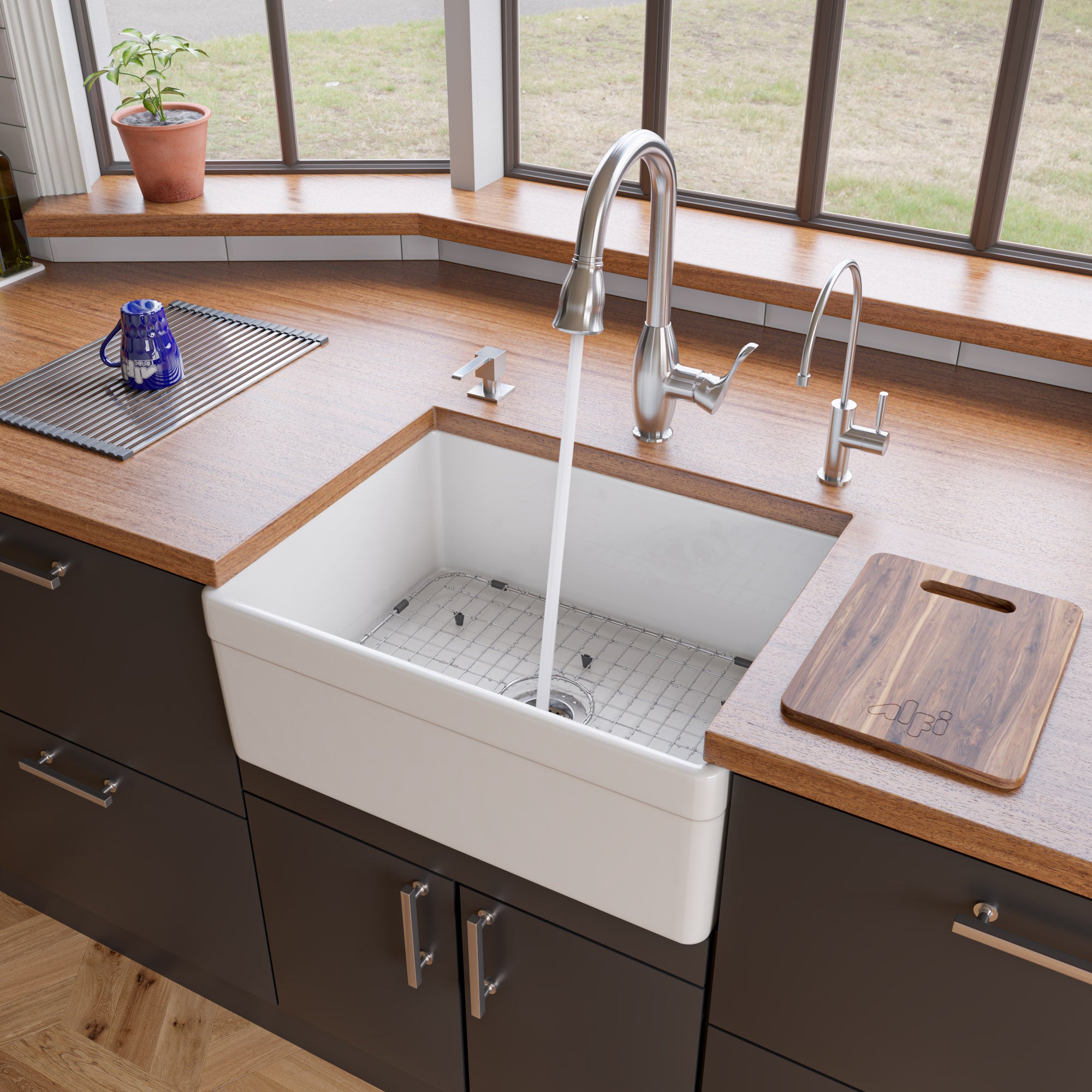 ALFI brand AB506 AB506-W White 26" Decorative Lip Apron Single Bowl Fireclay Farmhouse Kitchen Sink