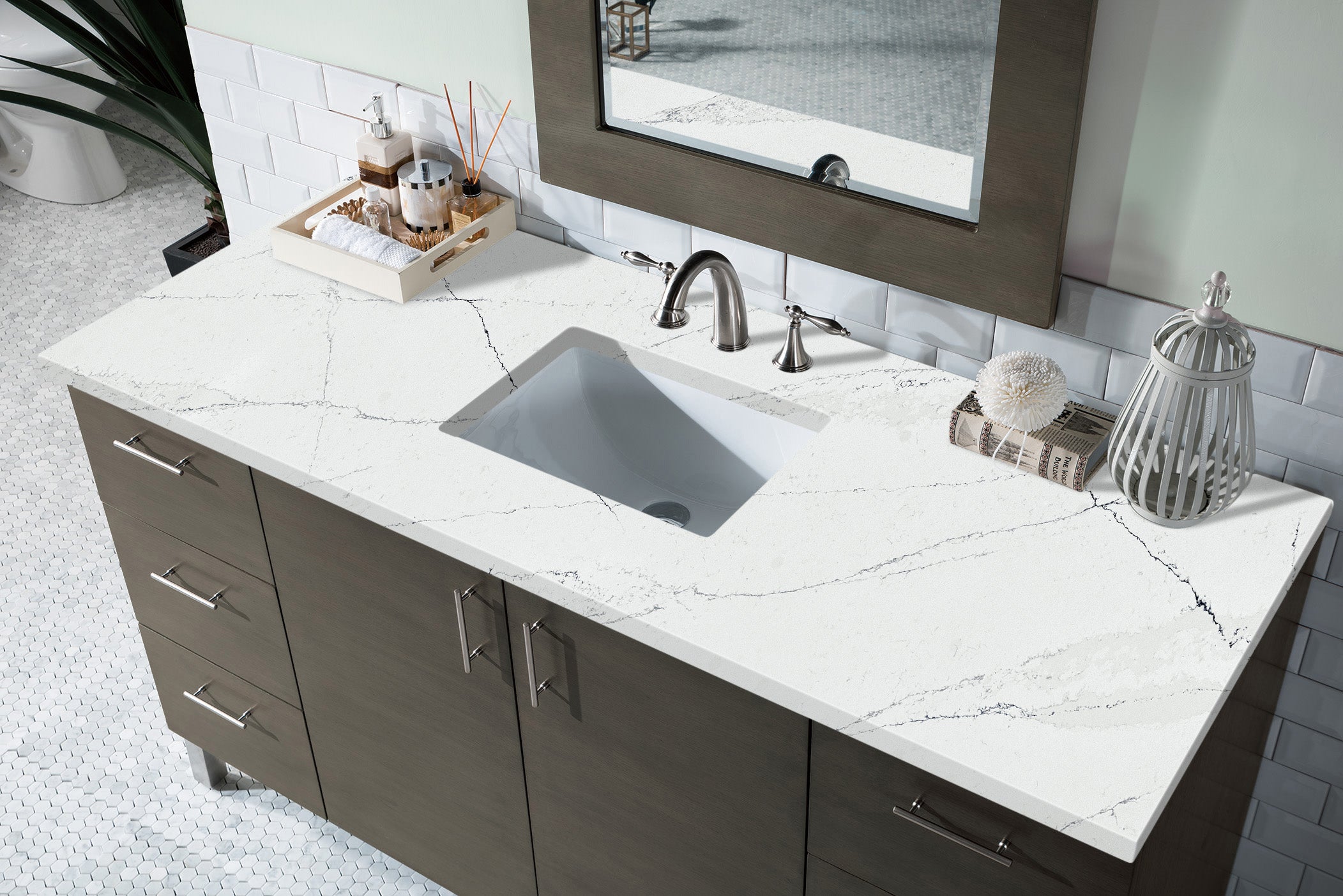 James Martin Metropolitan 60" Single Vanity in Silver Oak with 3cm Countertop