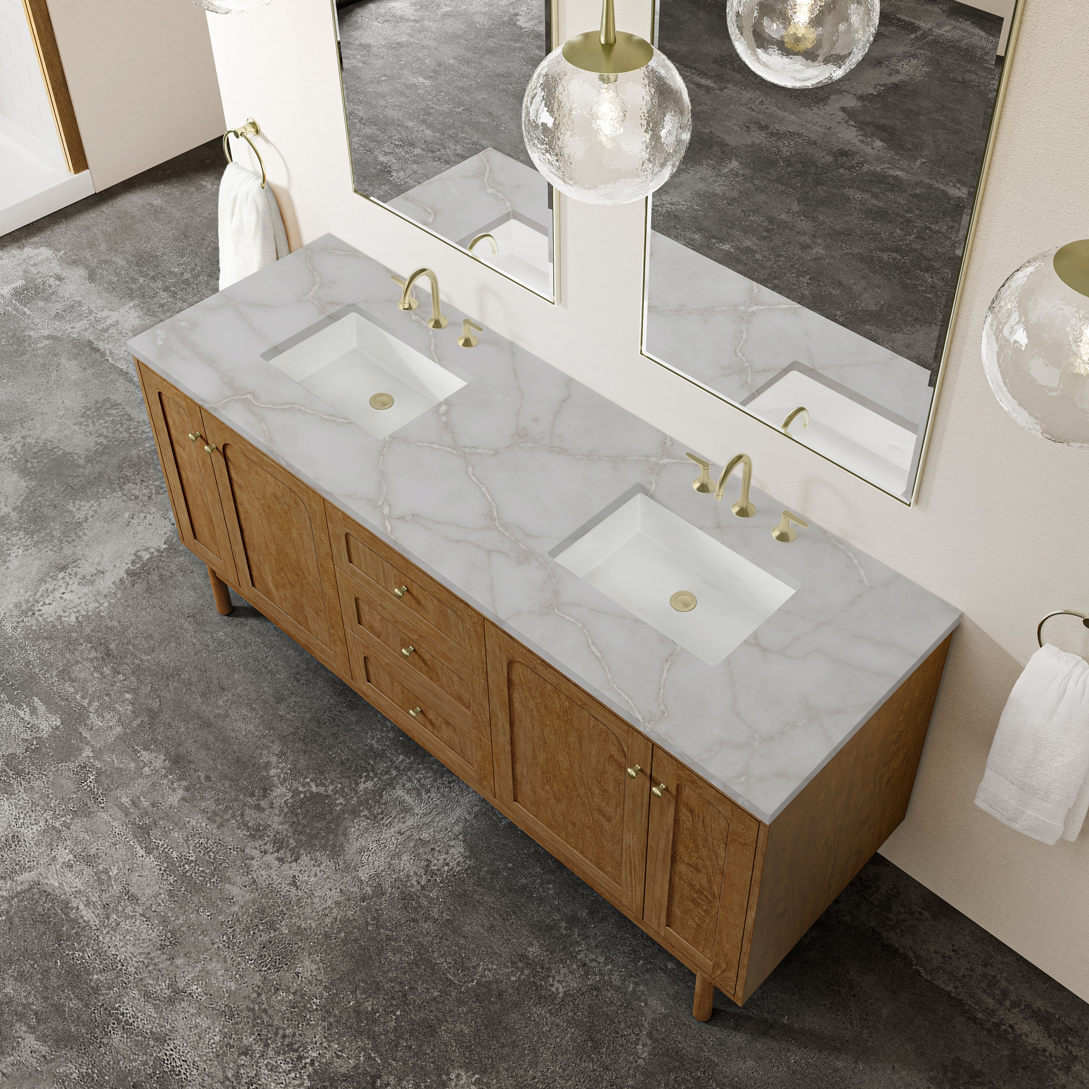 James Martin Laurent 72" Double Vanity in Honey Oak with 3cm Countertop