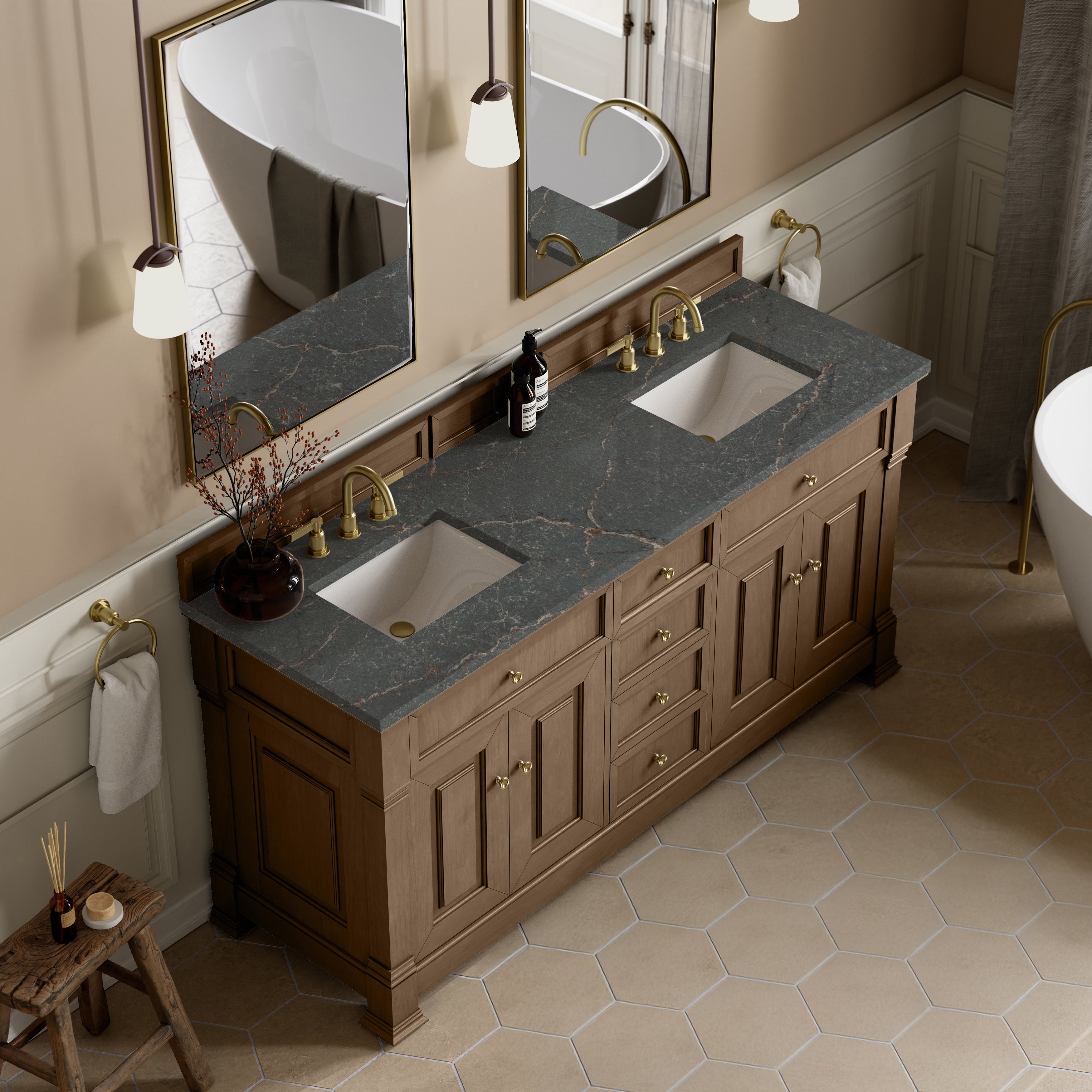 James Martin Brookfield 72" Double Vanity in Pecan with 3cm Countertop