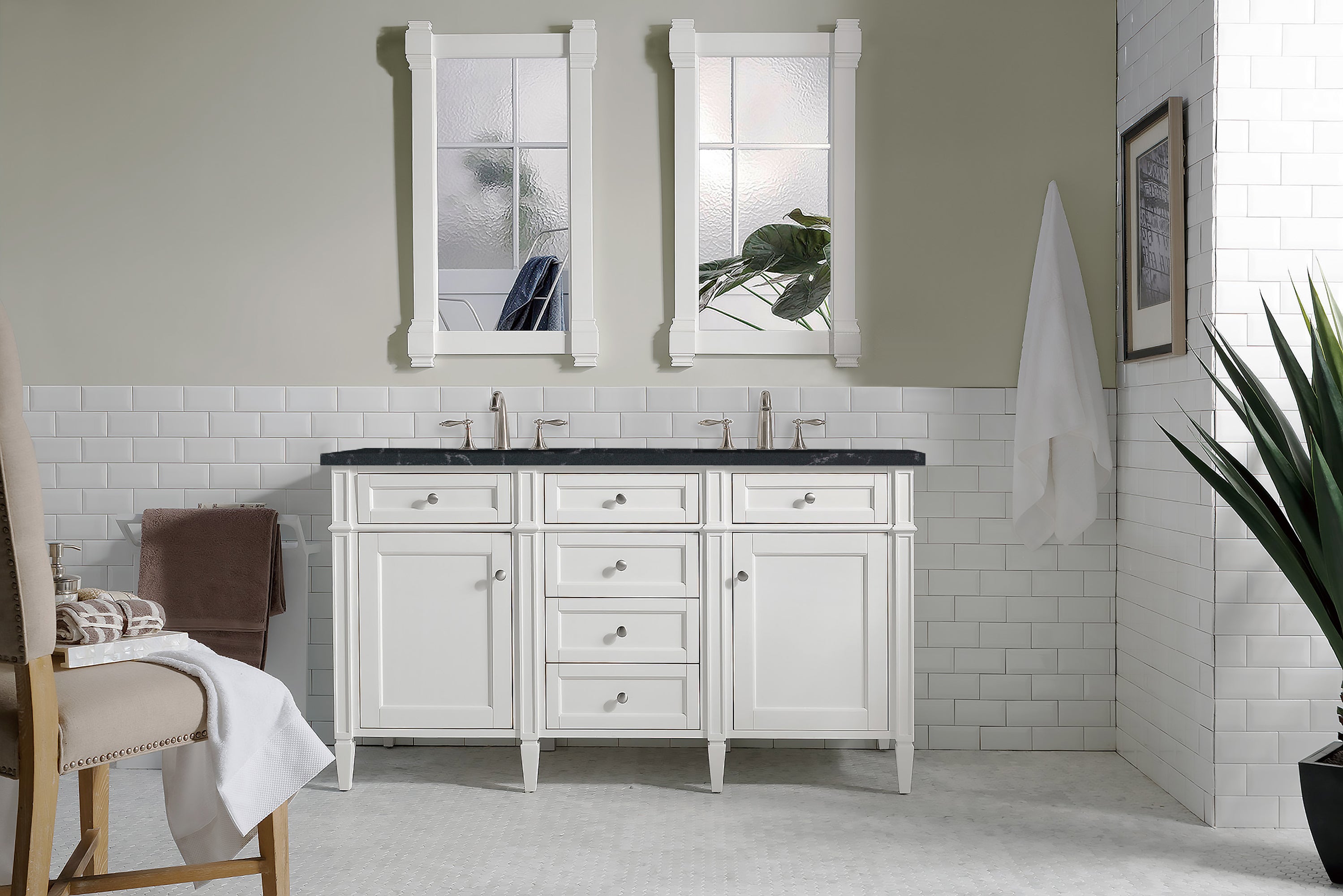 James Martin Brittany 60" Double Vanity in Bright White with 3cm Countertop