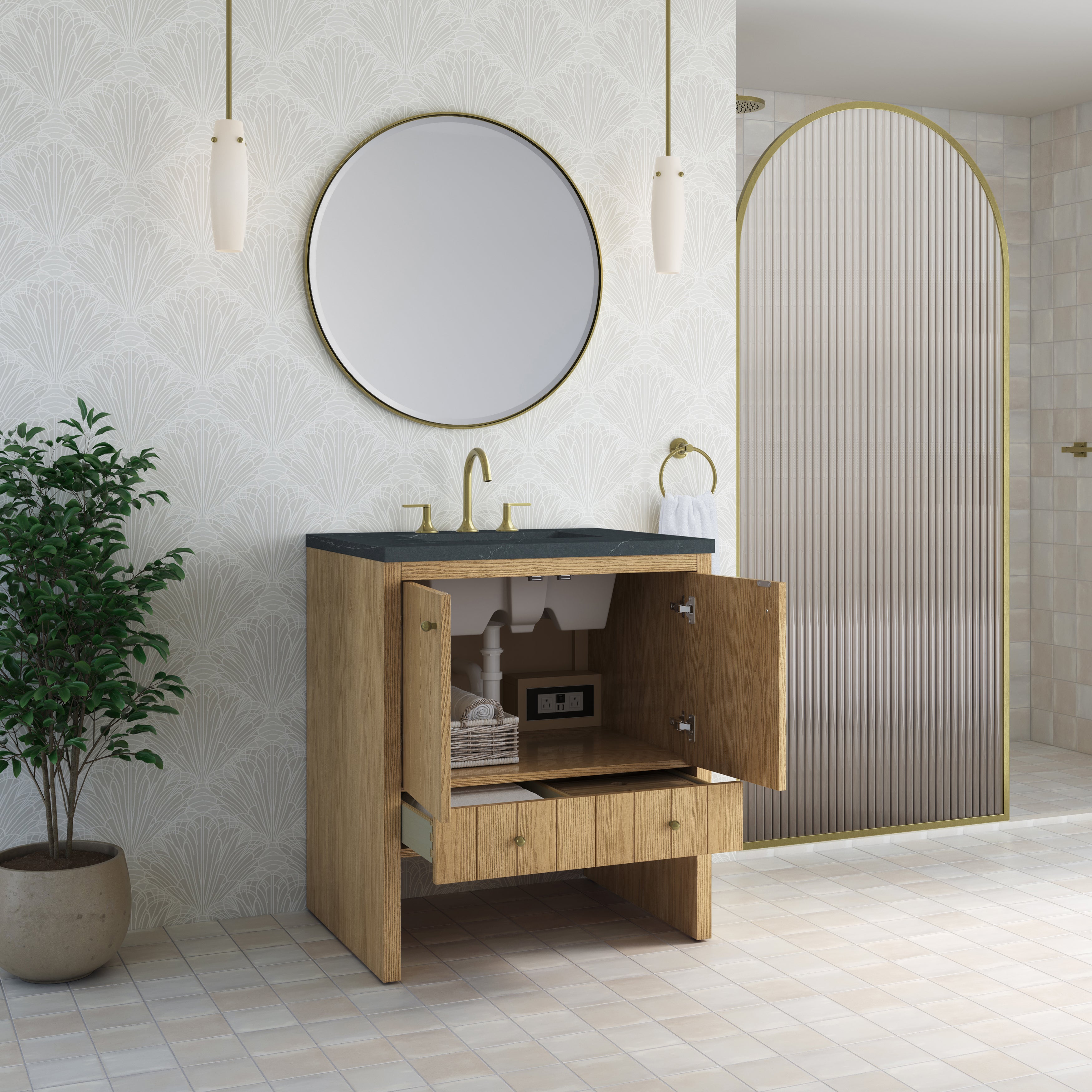James Martin Hudson 30" Single Vanity in Light Natural Oak with 3cm Countertop