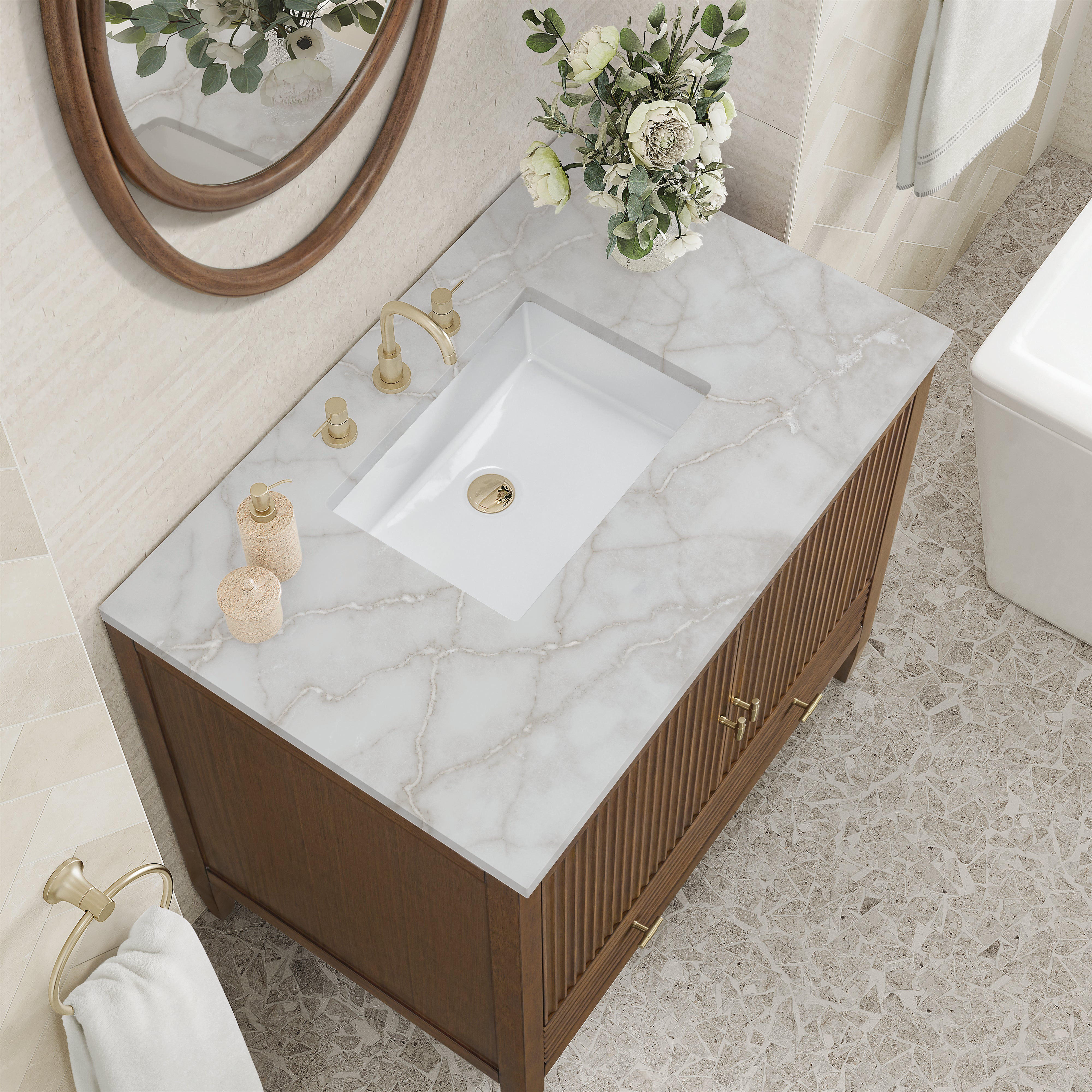 James Martin Myrrin 36" Vanity in Mid Century Walnut with 3cm Countertop
