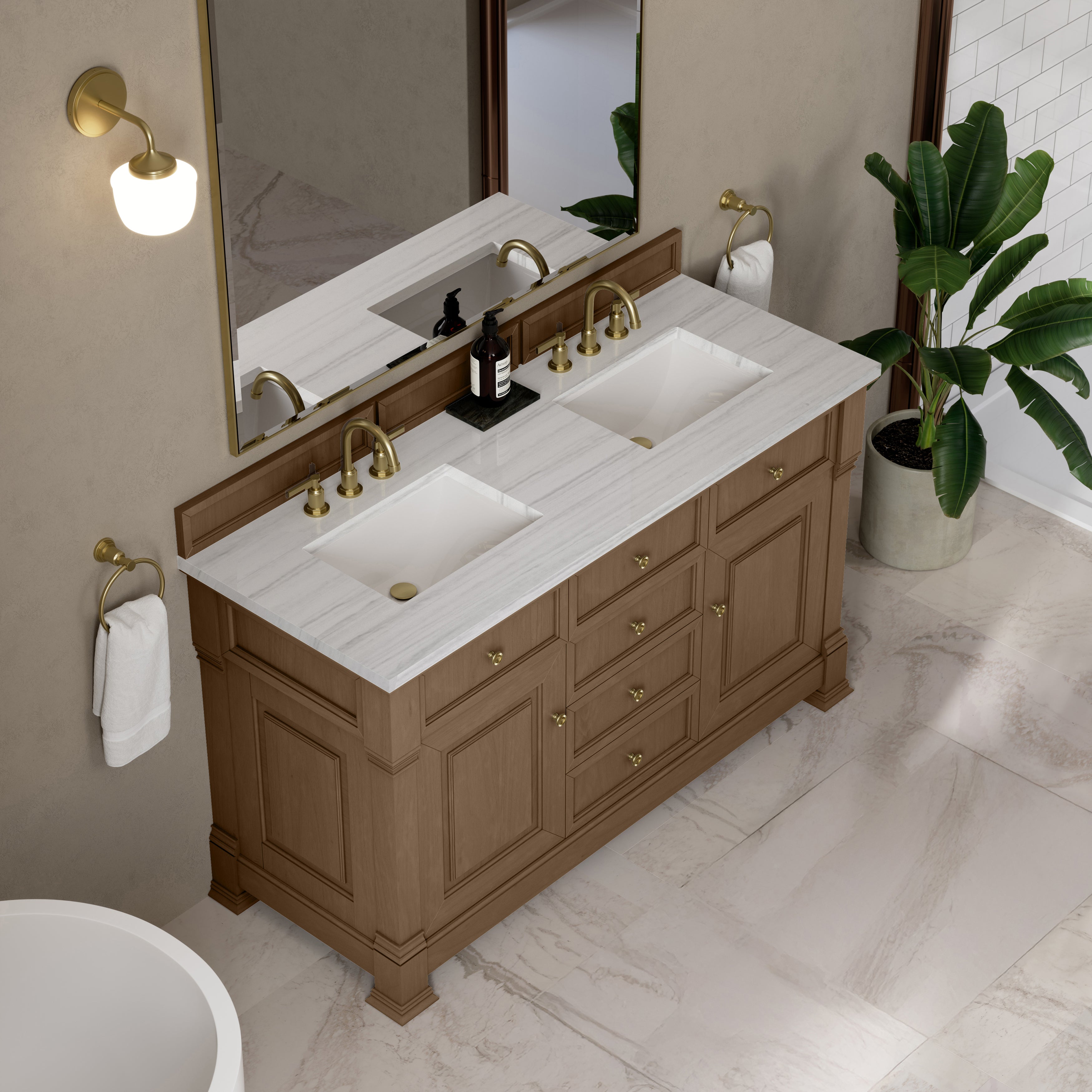 James Martin Brookfield 60" Double Vanity in Pecan with 3cm Countertop