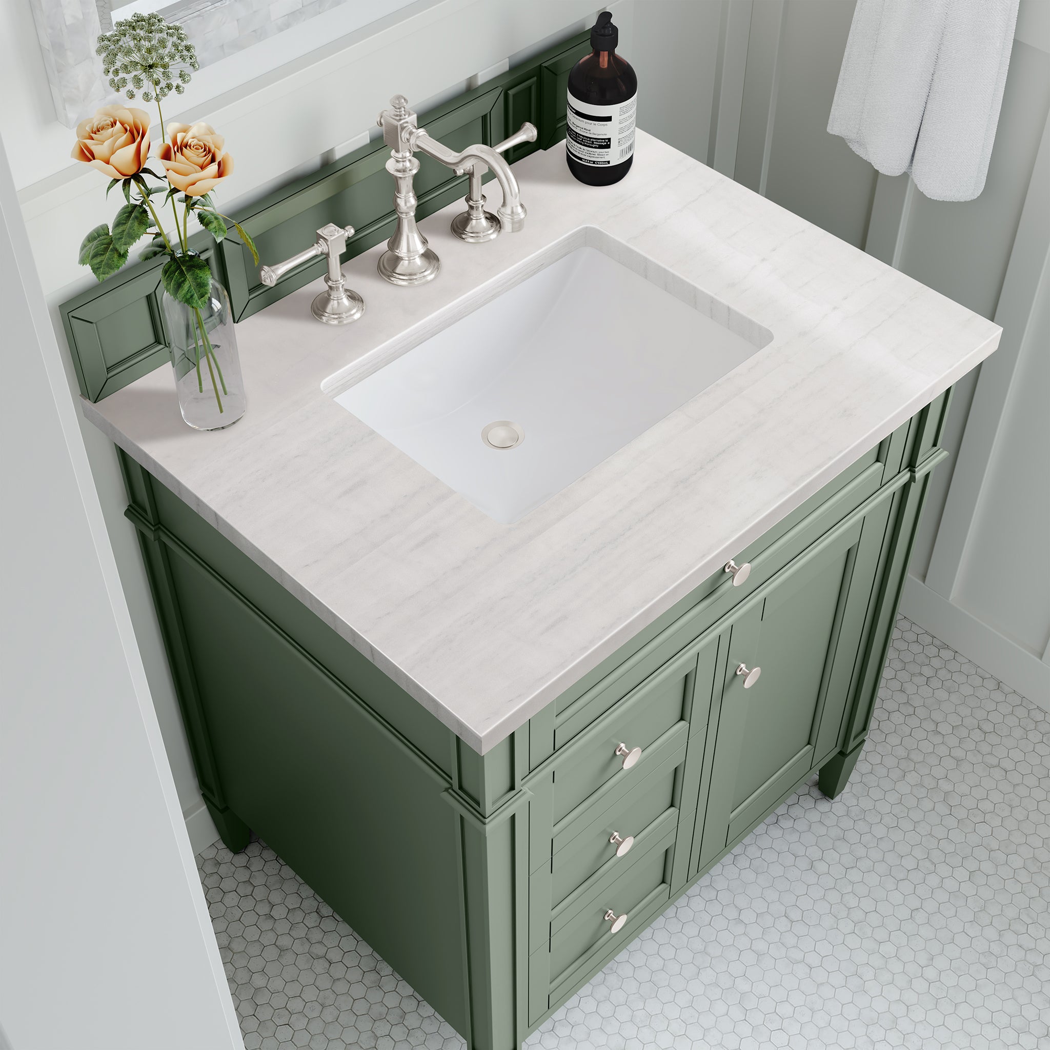 James Martin Brittany 30" Single Vanity in Smokey Celadon with 3cm Countertop