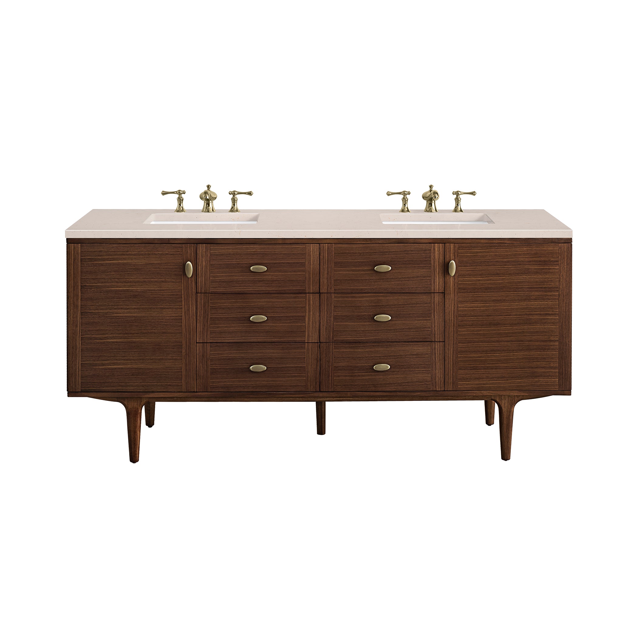 James Martin Amberly 72" Double Vanity in Mid-Century Walnut with 3cm Countertop