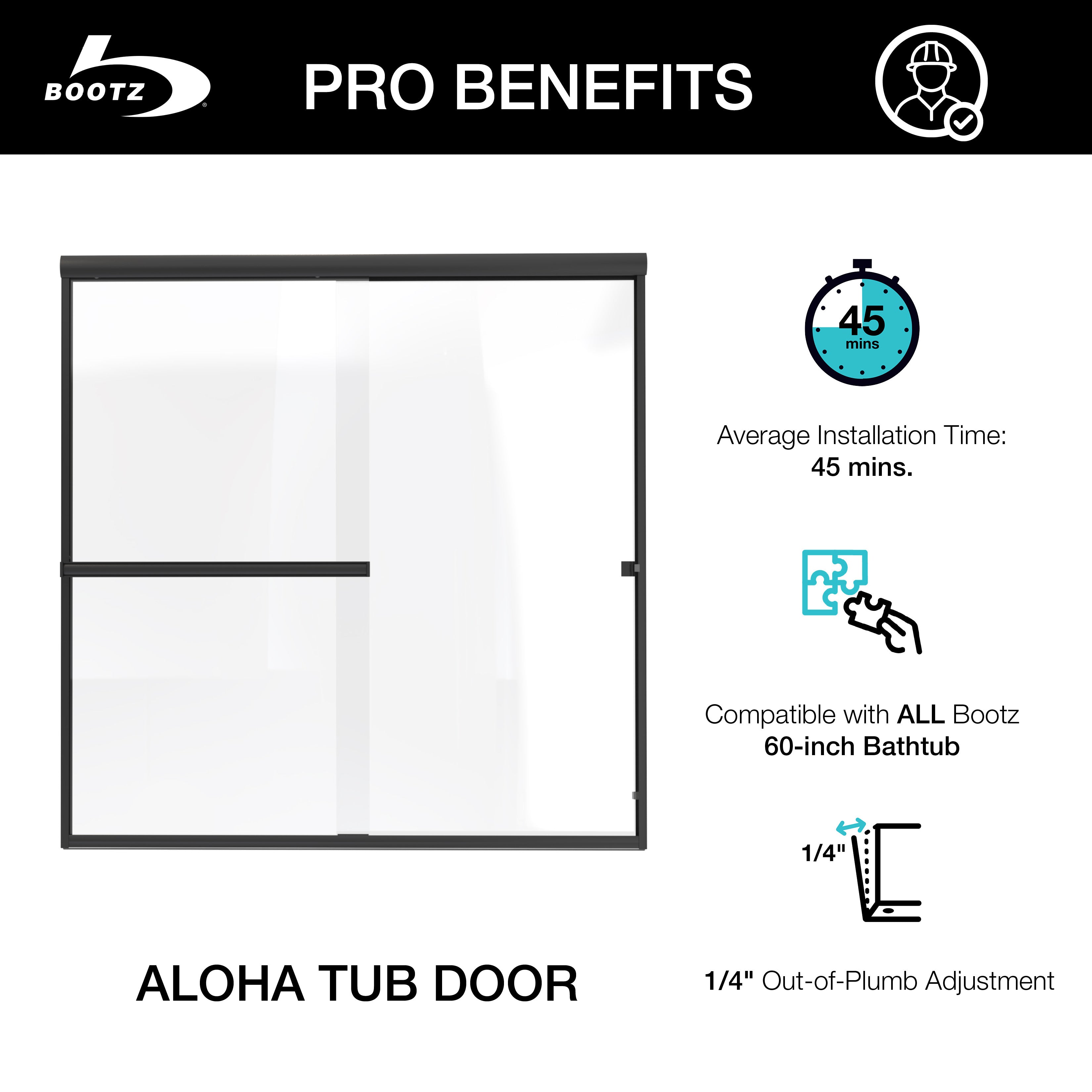Aloha 56 - 60 inch W x 56 inch H Semi-Frameless Sliding Tub Door