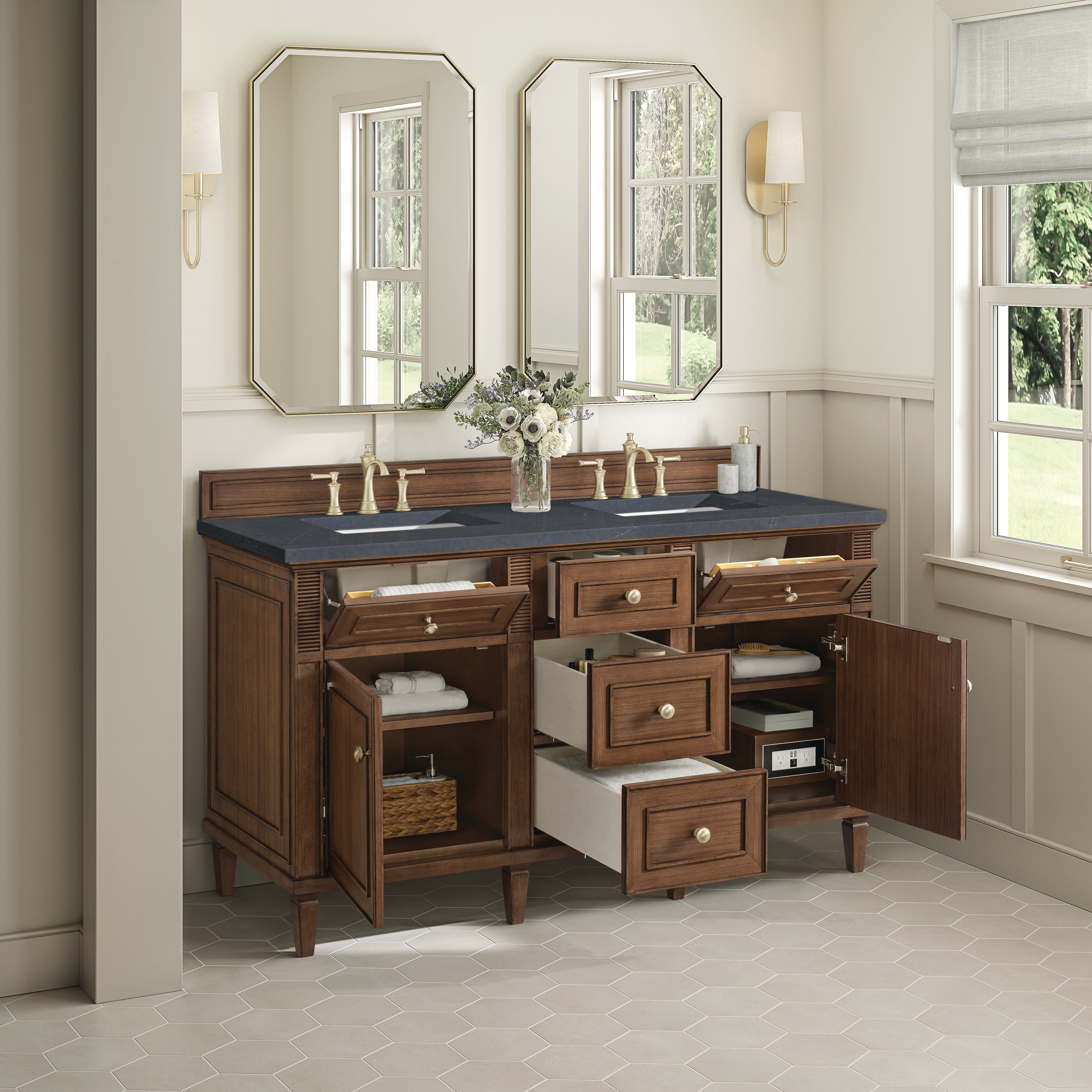 James Martin Lorelai 60" Double Vanity in Mid-Century Walnut with 3cm Countertop