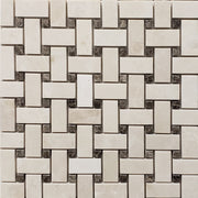 Basketweave Mosaic Bottichino With Dark Emperador Dot Marble Polished