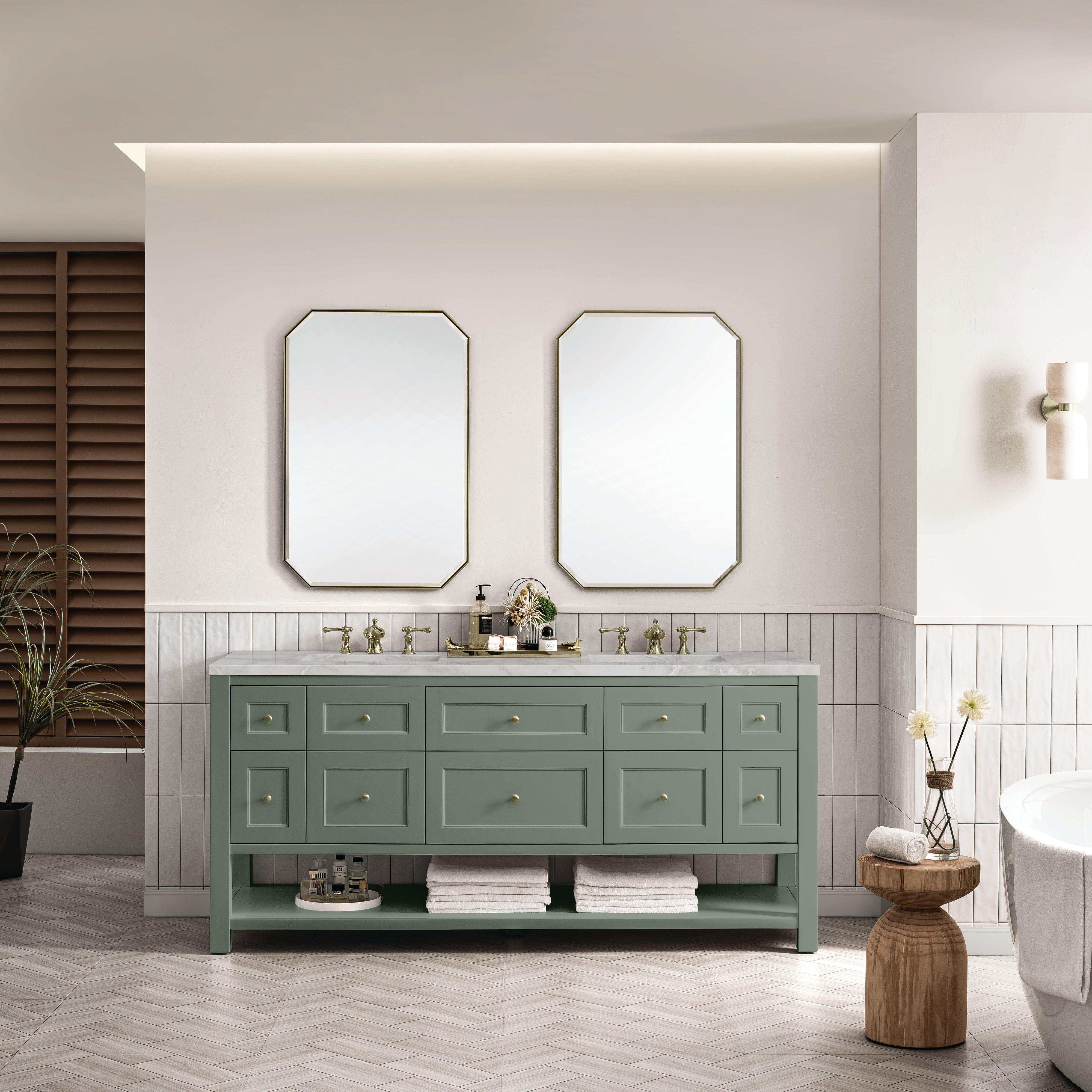 James Martin Breckenridge 72" Double Vanity in Smokey Celadon with 3cm Countertop