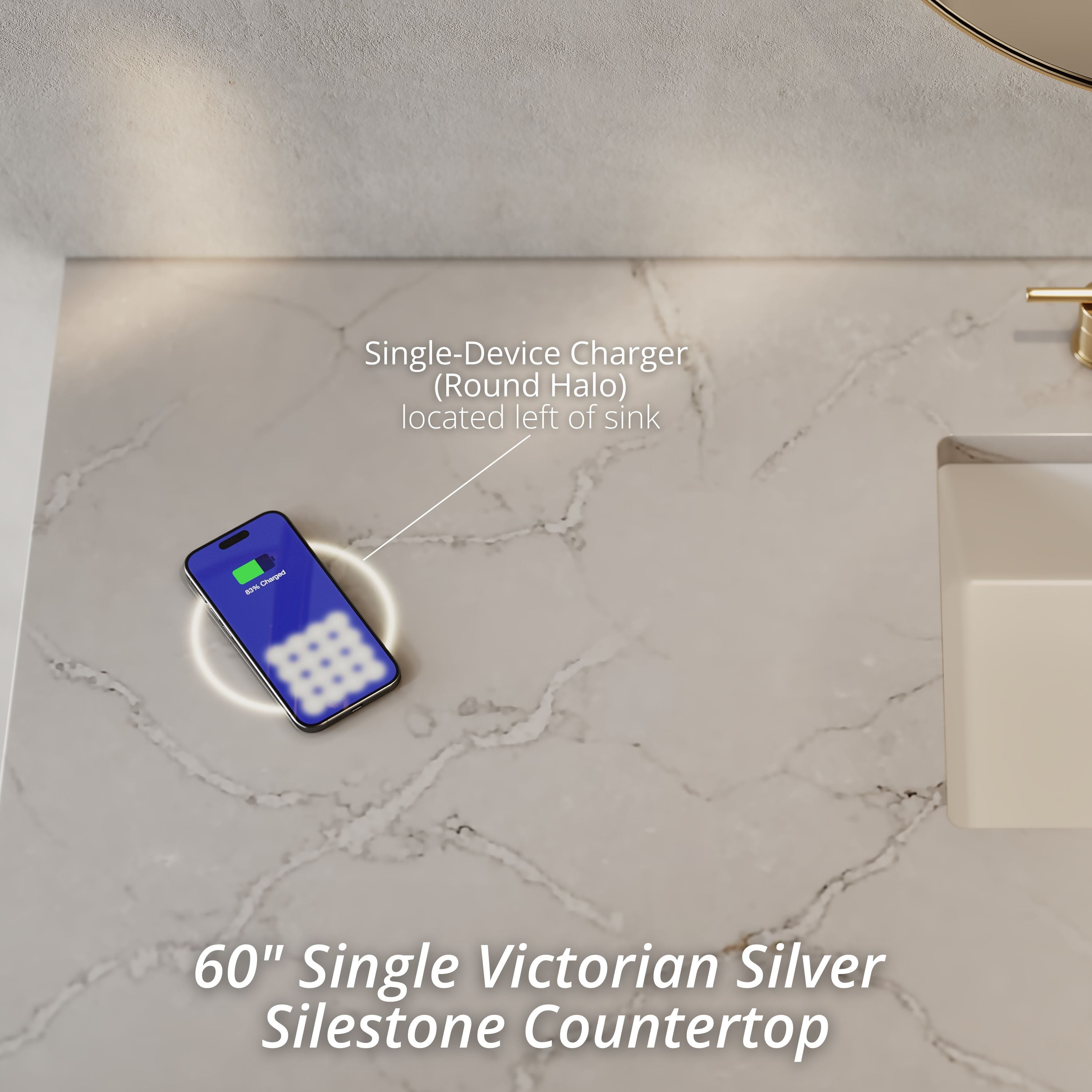 James Martin Chicago 60" Single Vanity in Smokey Celadon with 3cm Countertop and FreePower Wireless Charger