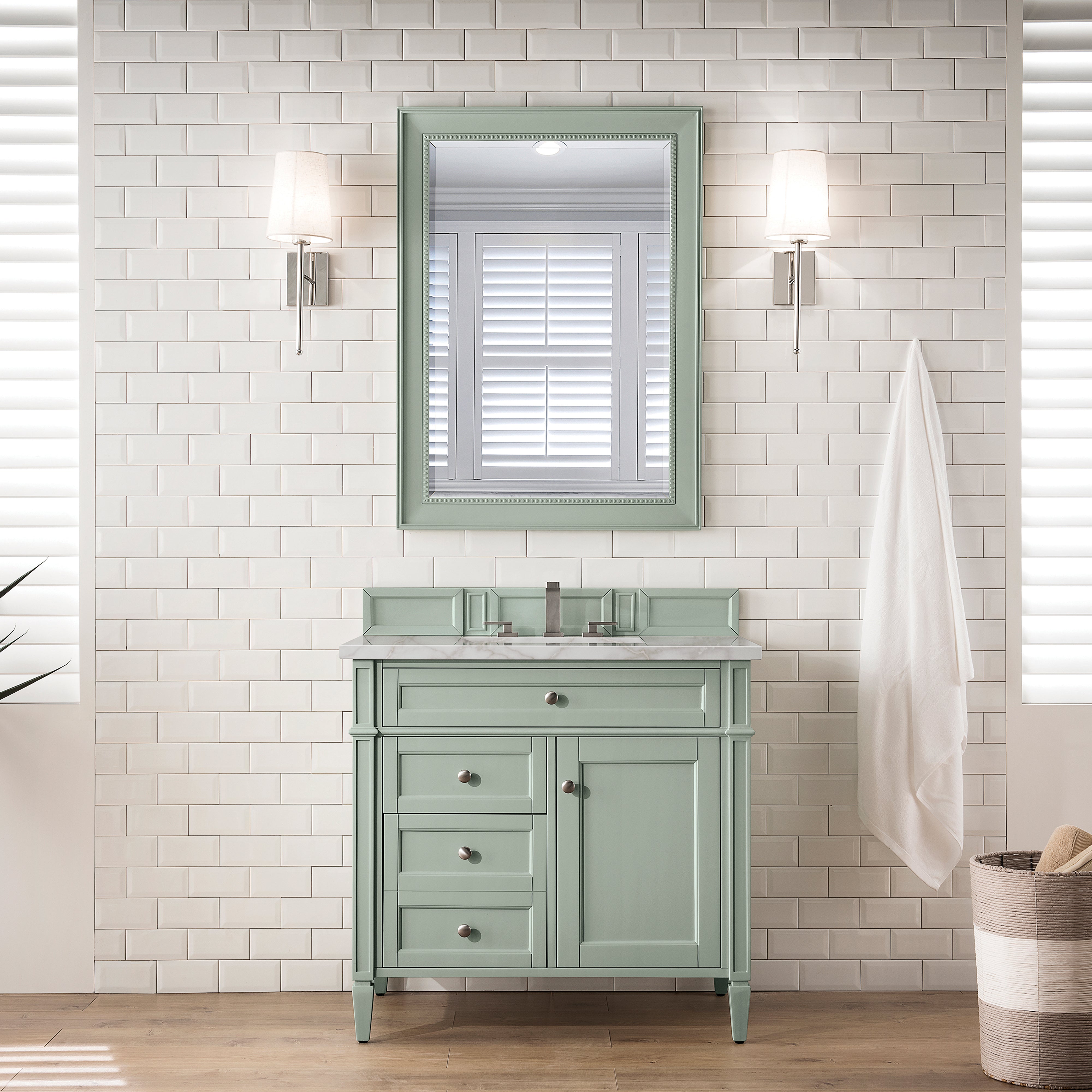 James Martin Brittany 36" Single Vanity in Sage Green with 3cm Countertop