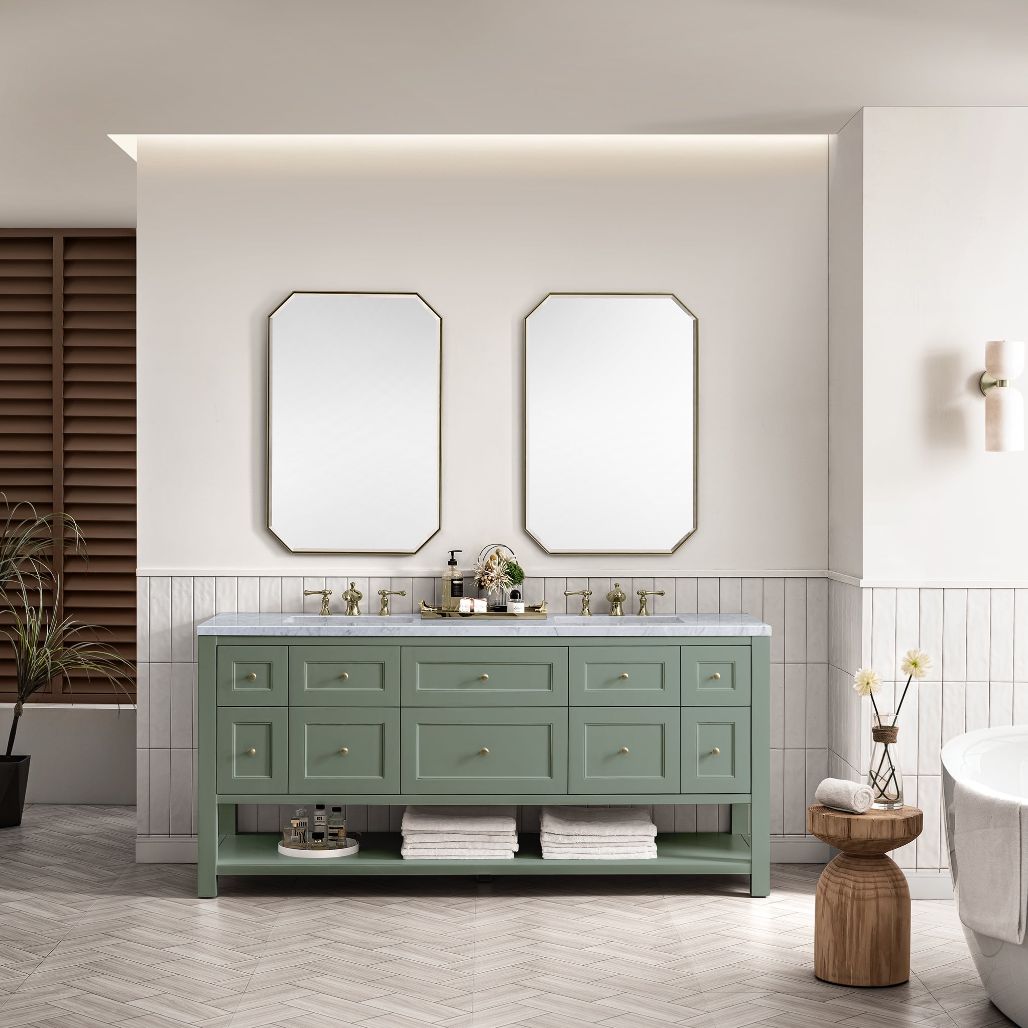 James Martin Breckenridge 72" Double Vanity in Smokey Celadon with 3cm Countertop