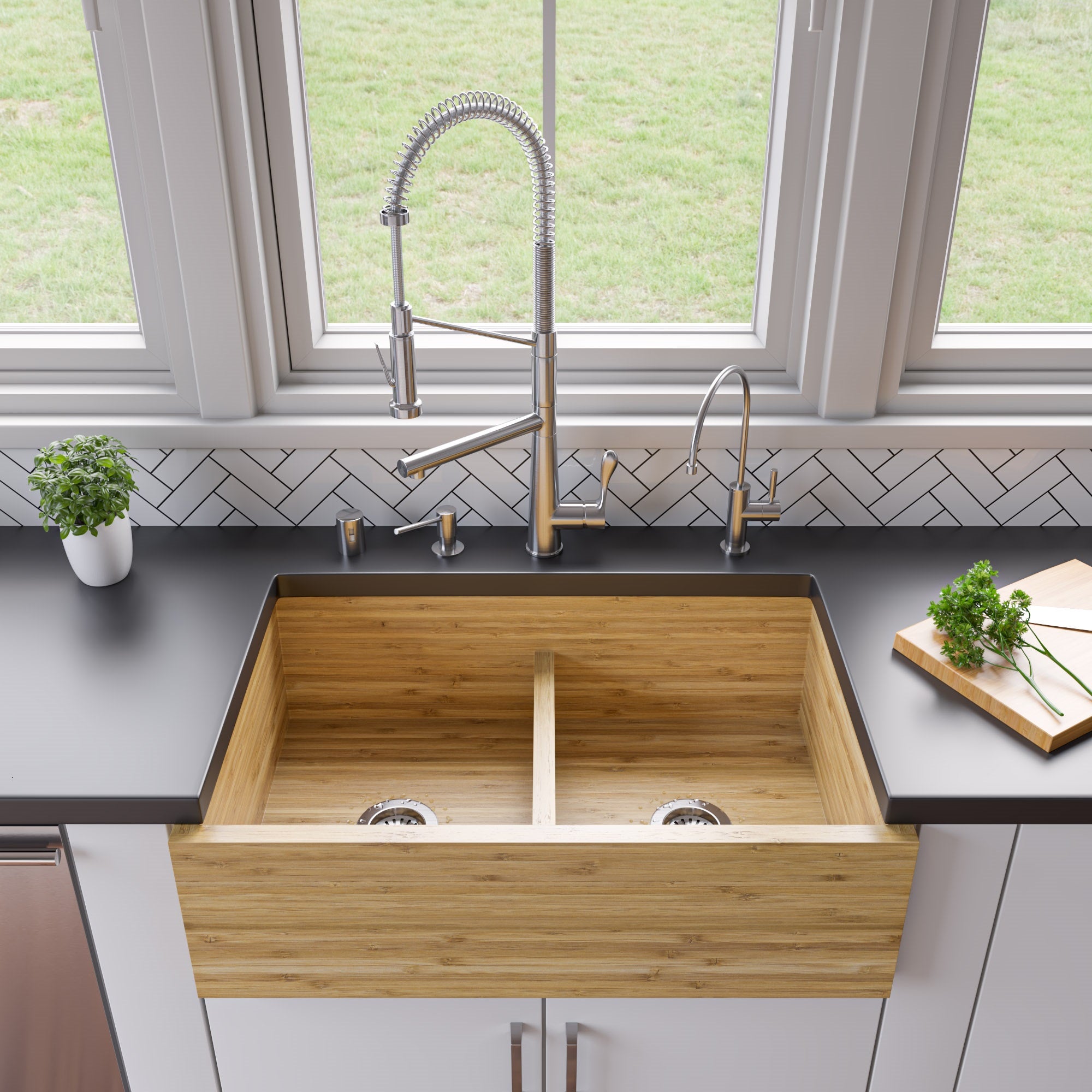 ALFI brand ABKF3787 Double Spout Commercial Spring Kitchen Faucet