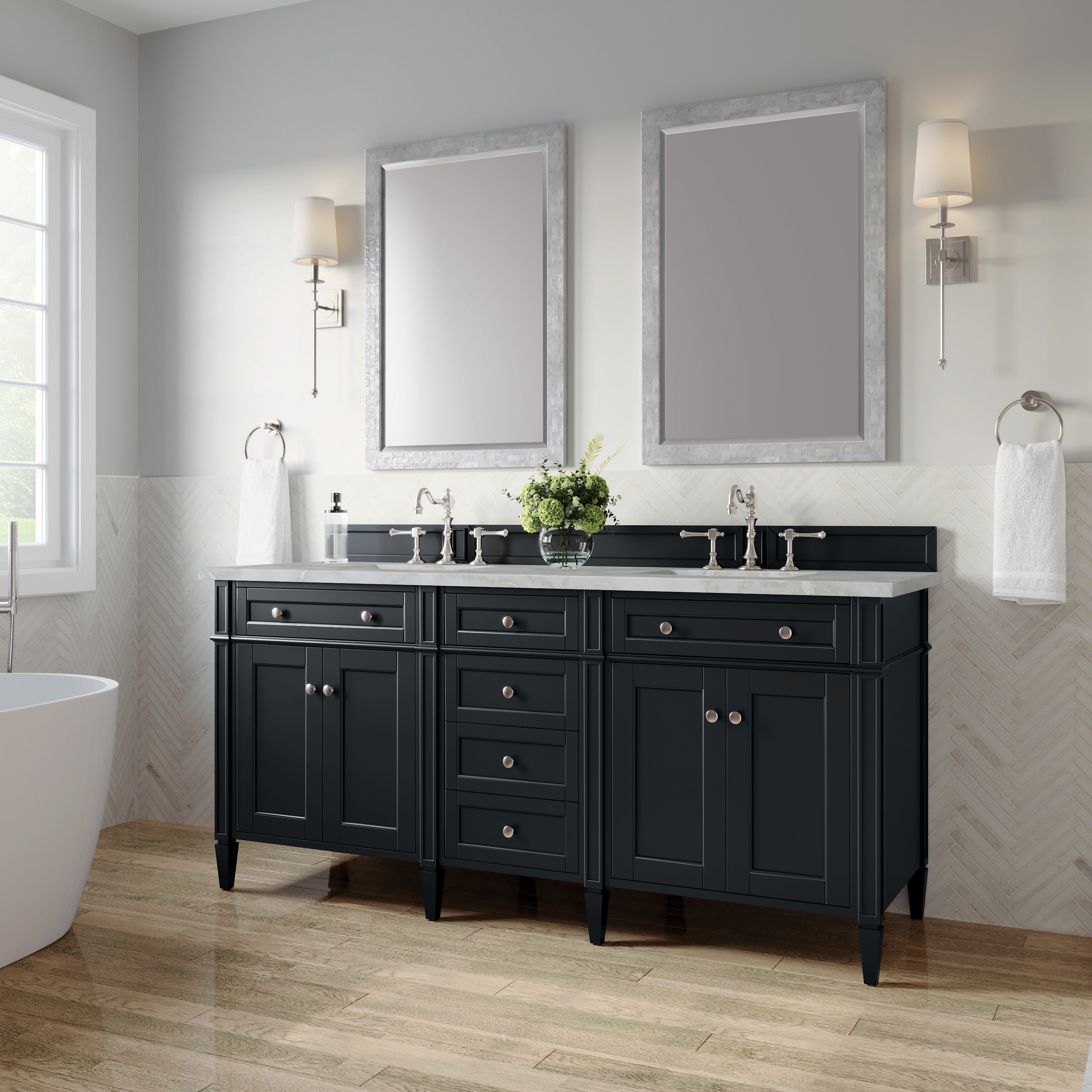 James Martin Brittany 72" Double Vanity in Black Onyx with 3cm Countertop