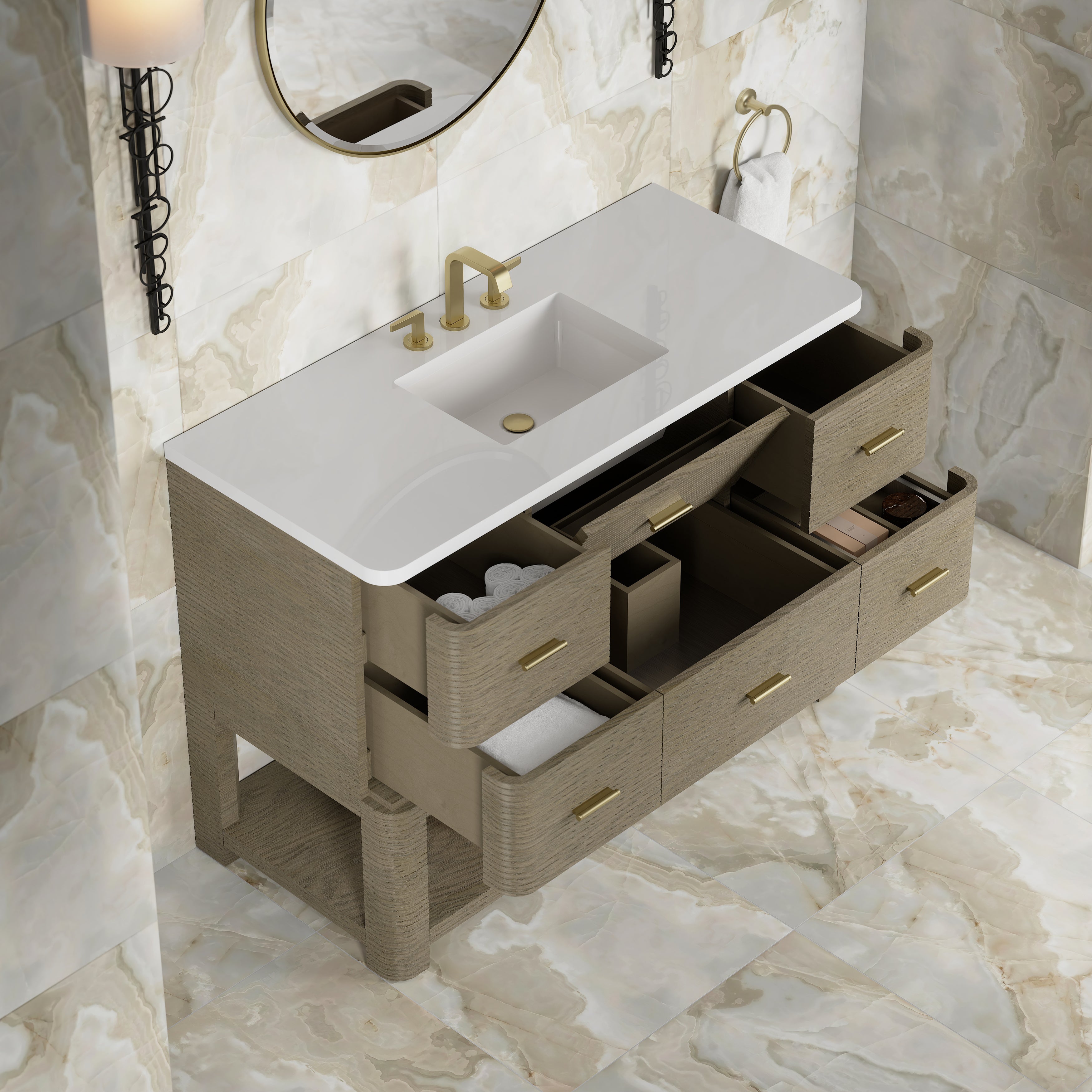 James Martin Lucian 48" Single Vanity in Pebble Oak with 3cm Countertop