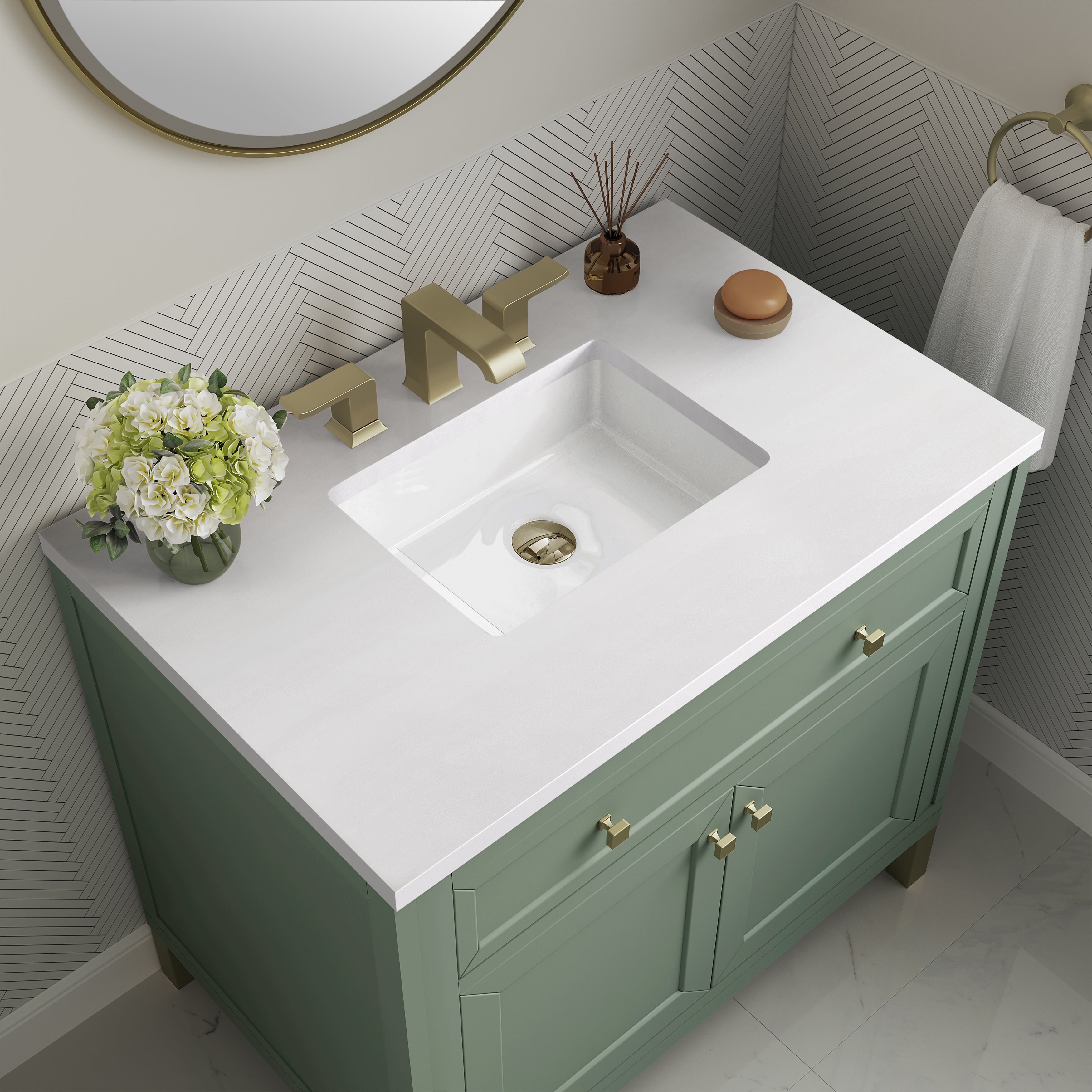 James Martin Chicago 36" Single Vanity in Smokey Celadon with 3cm Countertop