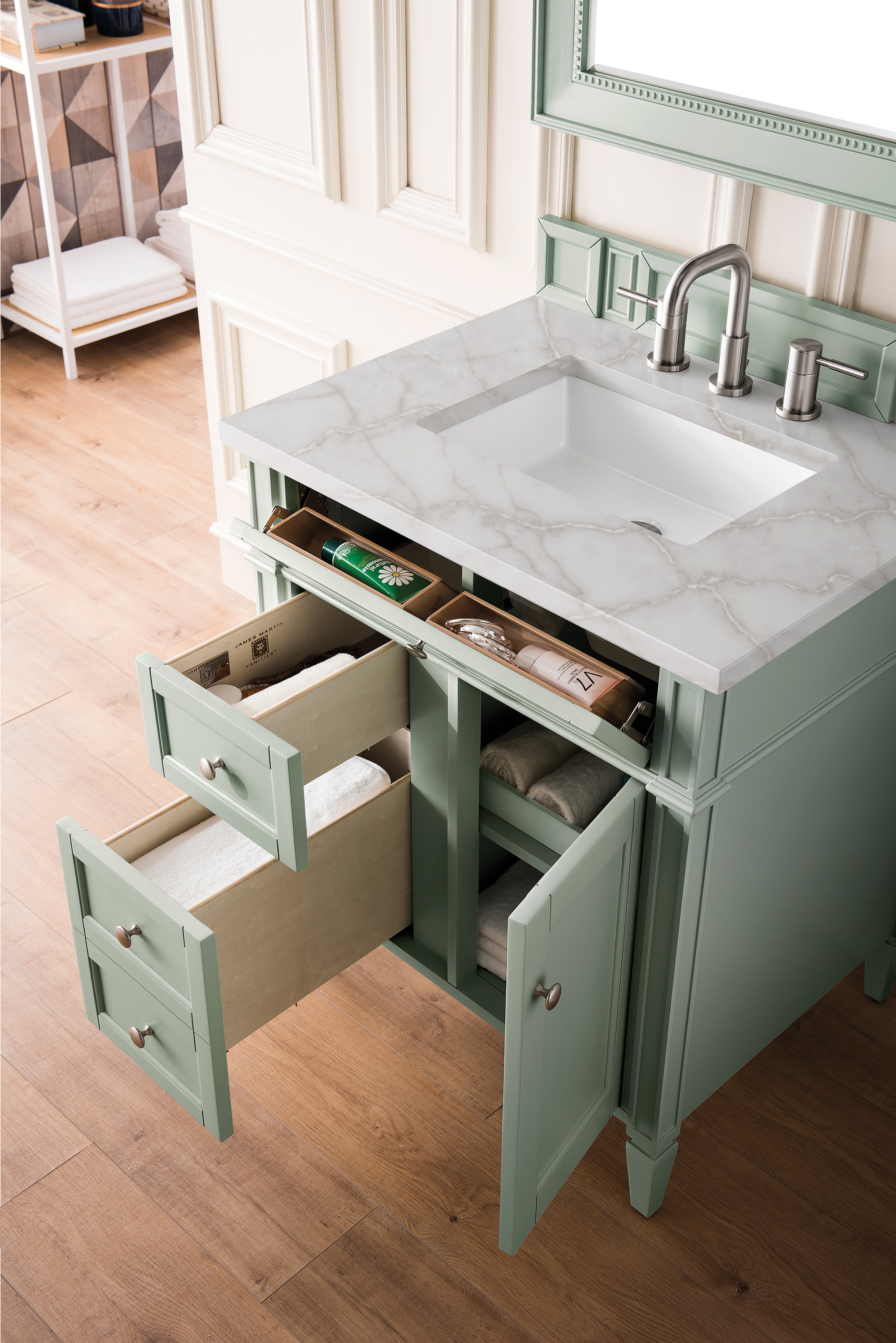 James Martin Brittany 30" Single Vanity in Sage Green with 3cm Countertop