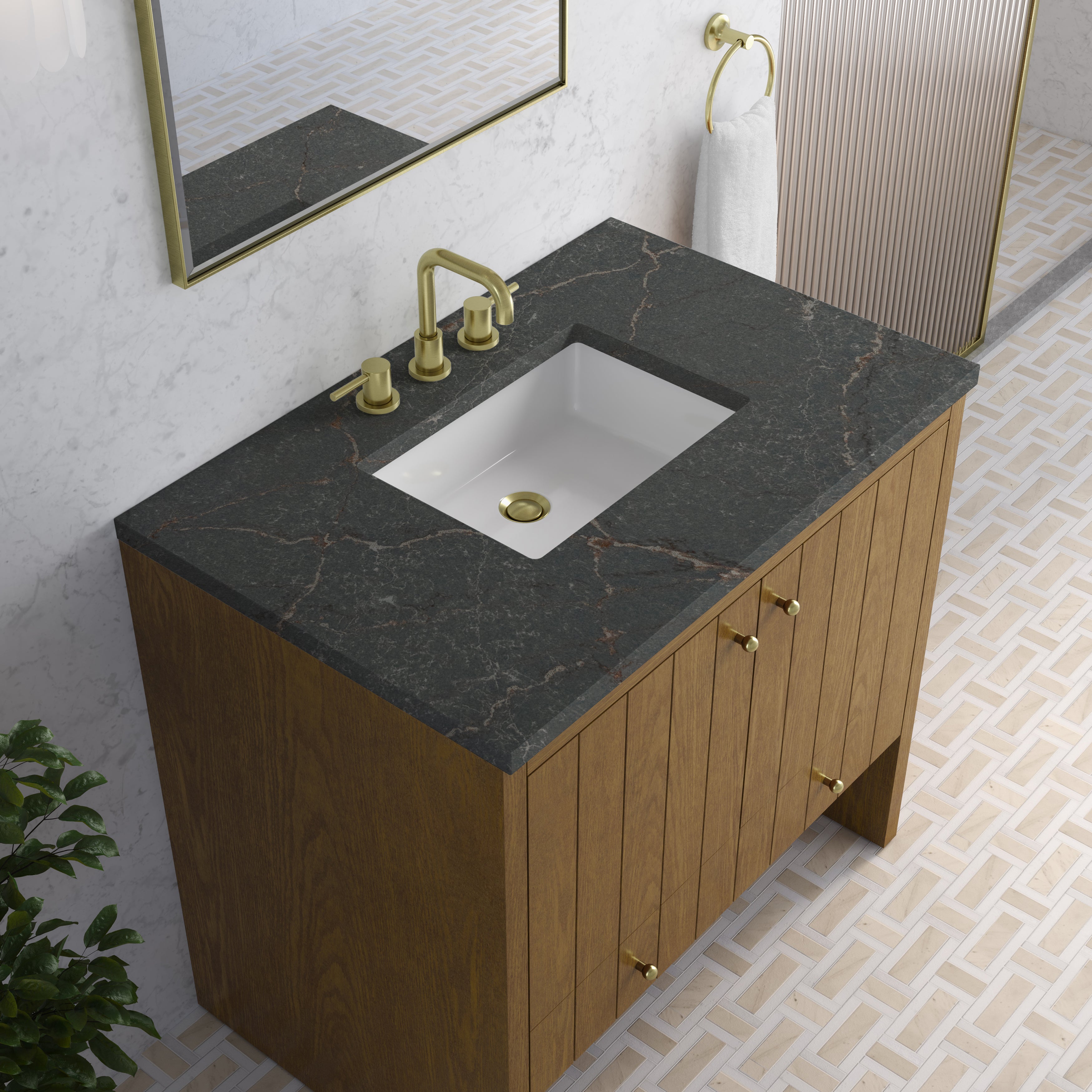 James Martin Hudson 36" Single Vanity in Honey Oak with 3cm Countertop