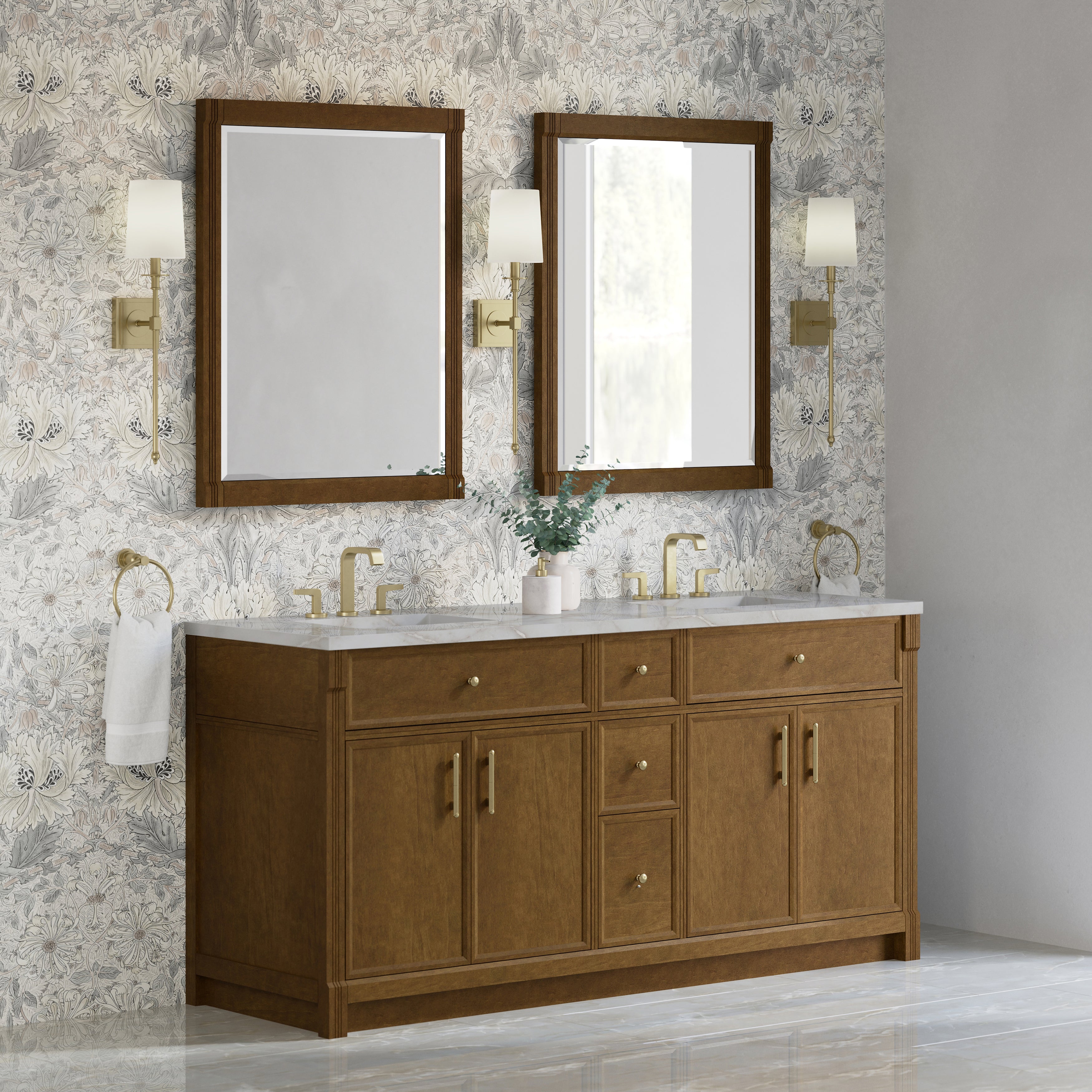 James Martin Bellshire 72" Double Vanity in Honey Oak with 3cm Countertop