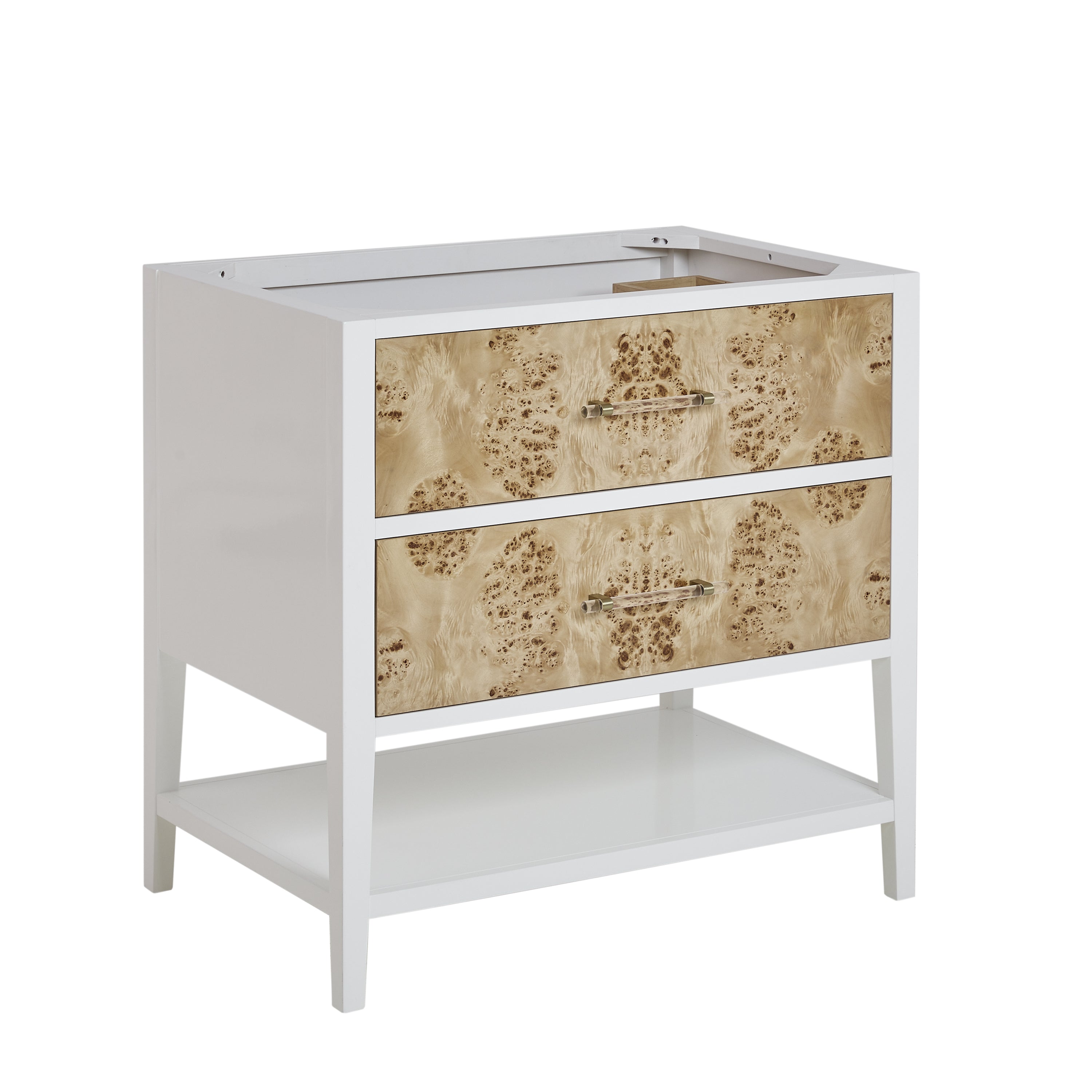 James Martin Olena 36" Single Vanity in Light Mappa Burl and Polished White with 3cm Countertop