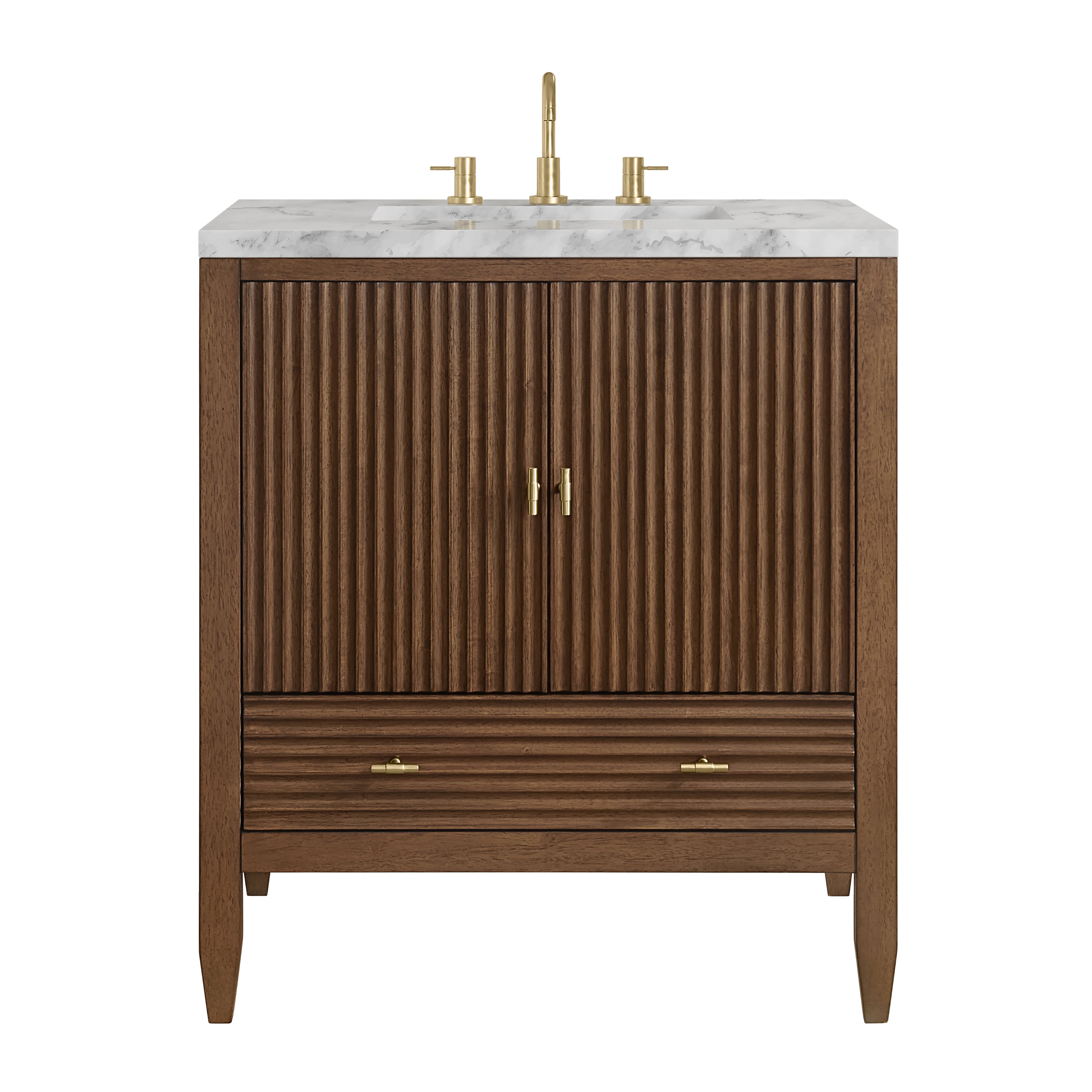 James Martin Myrrin 30" Single Vanity in Mid-Century Walnut with 3cm Countertop
