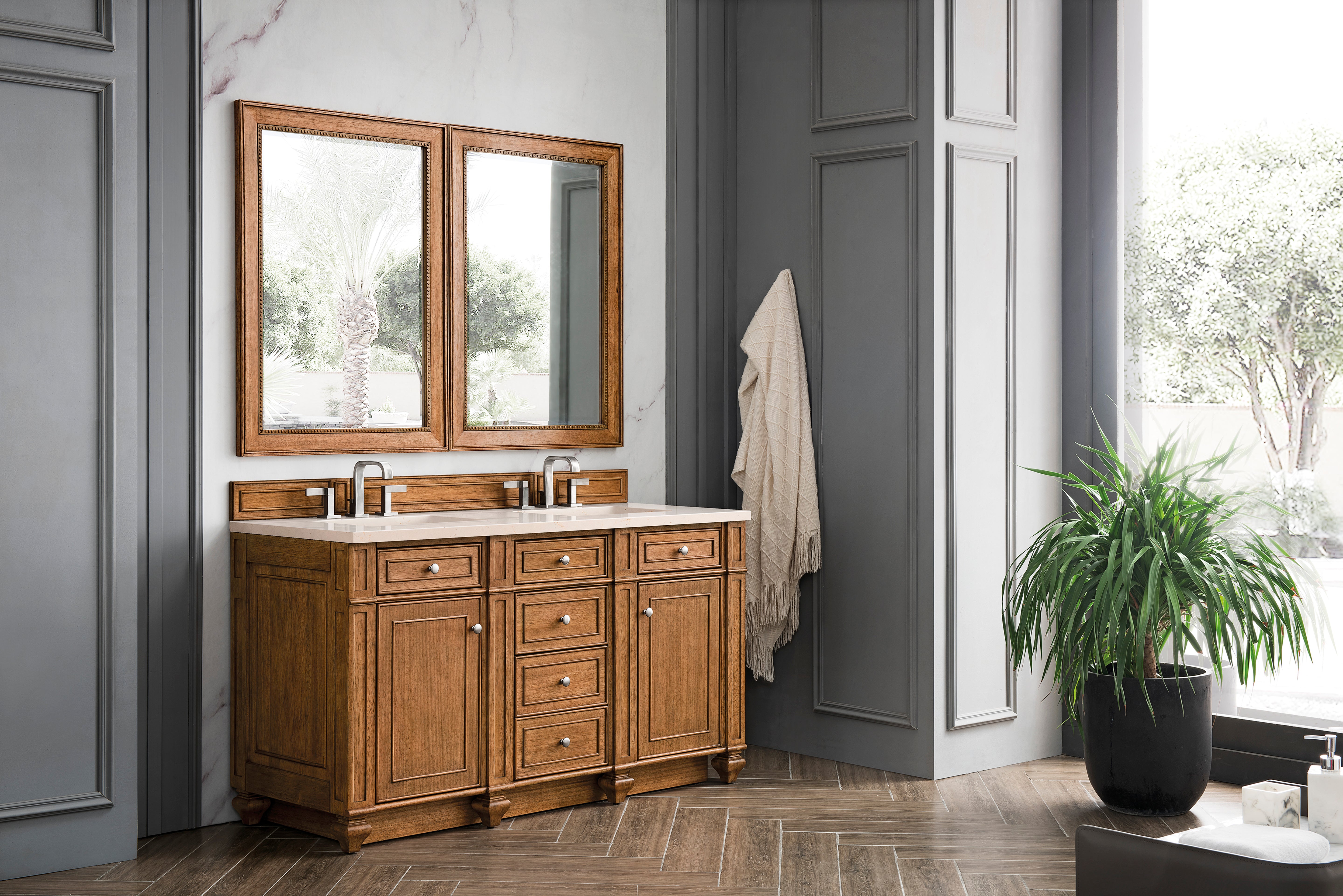 James Martin Bristol 60" Double Vanity in Saddle Brown with 3cm Countertop