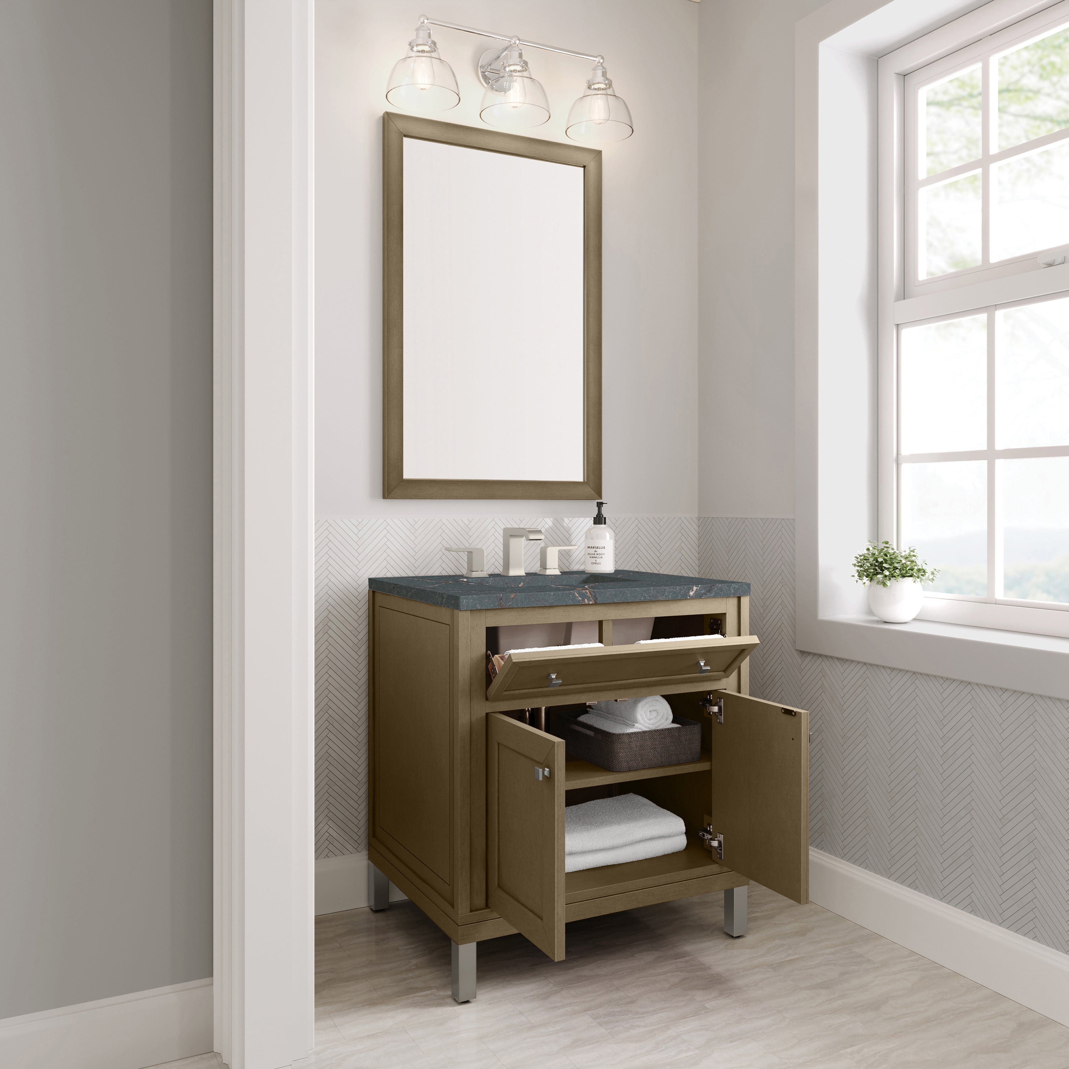 James Martin Chicago 30" Single Vanity in Walnut Whisper with 3cm Countertop