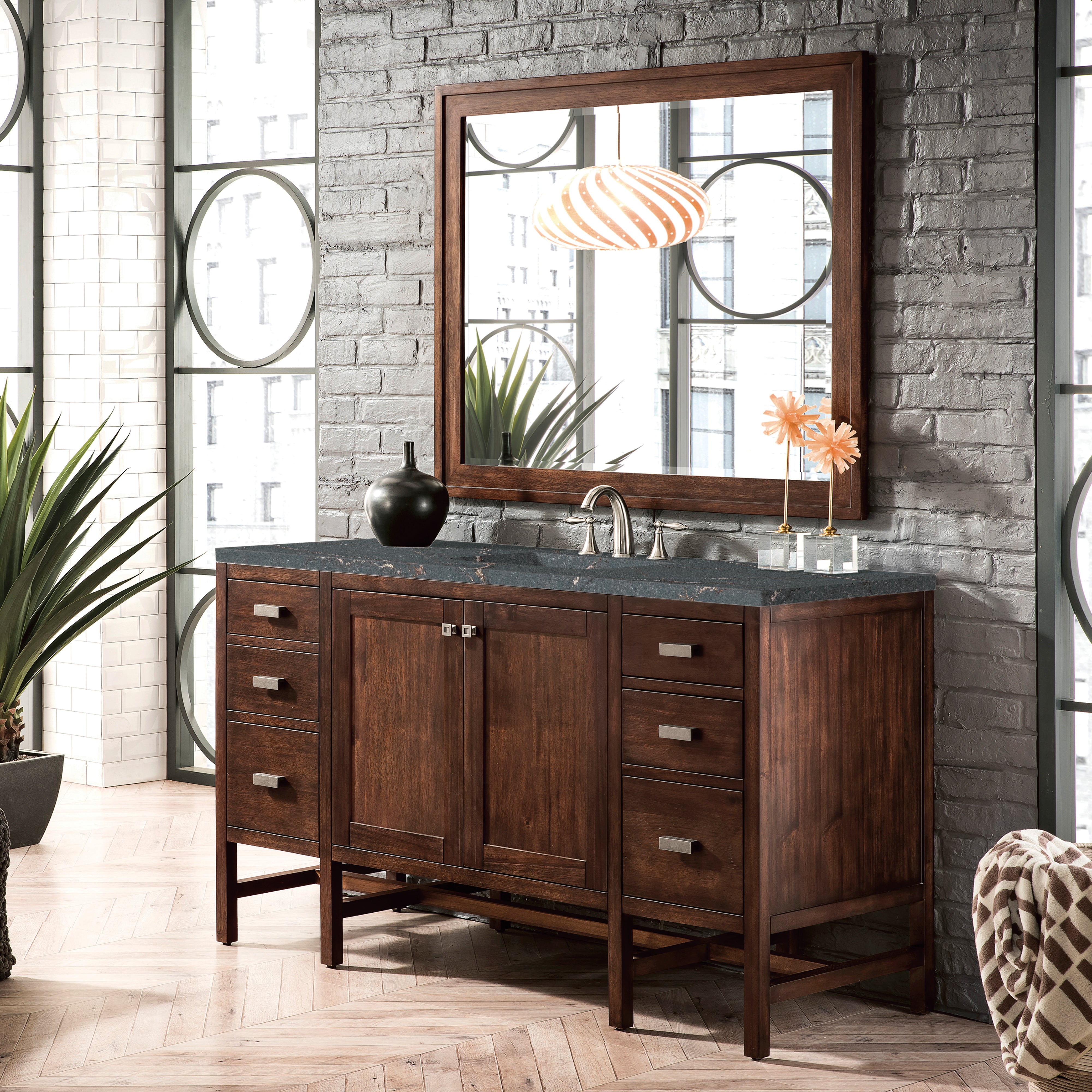 James Martin Addison 60" Single Vanity in Mid-Century Acacia with 3cm Countertop