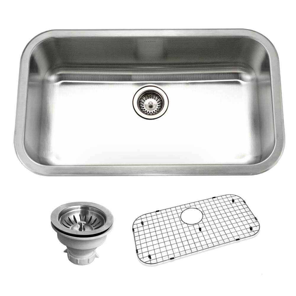 Houzer Belleo 32" Stainless Steel Drop-in Topmount Single Bowl Kitchen Sink with Strainer & Grid