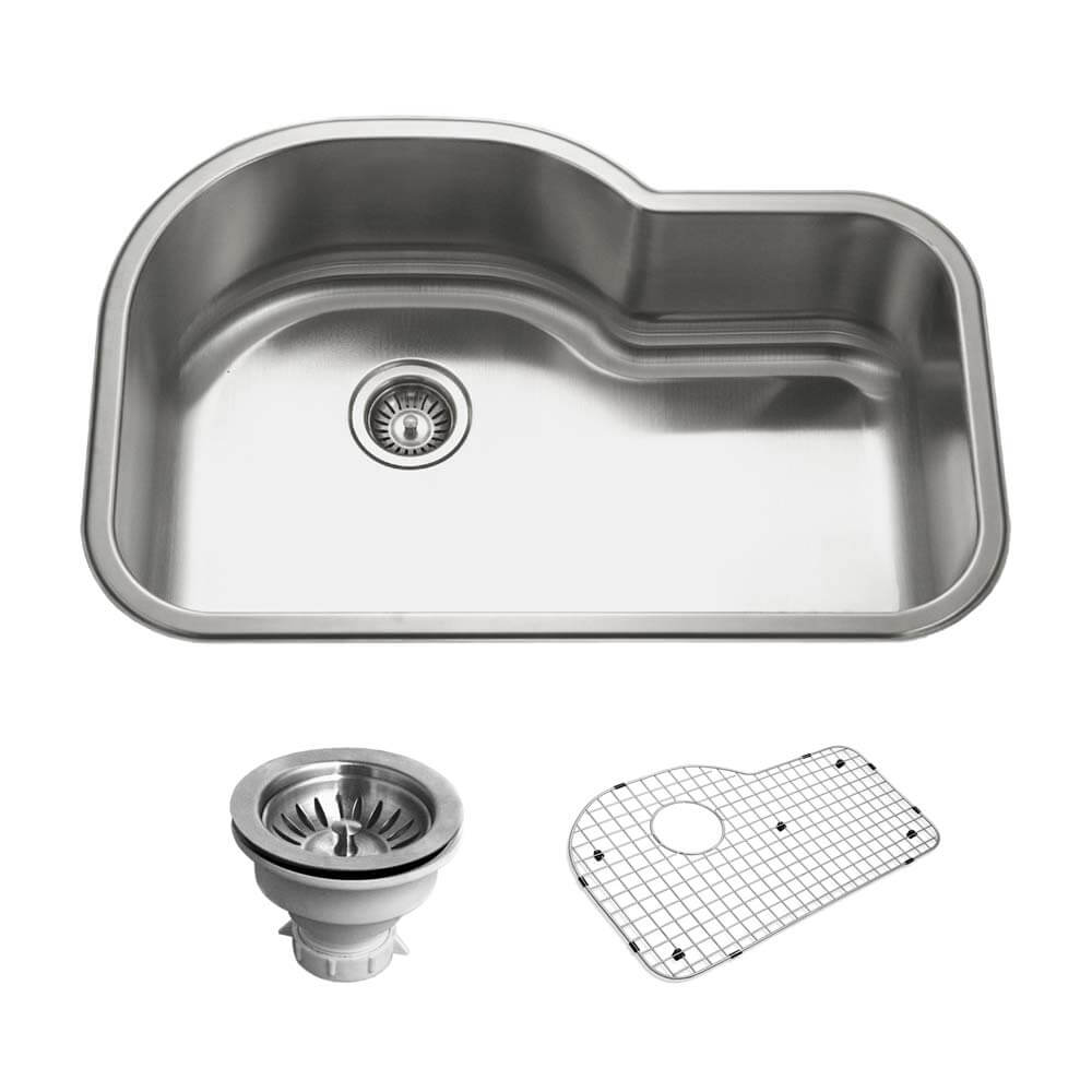 Houzer Belleo 32" Stainless Steel Drop-in Topmount Single Bowl Offset Kitchen Sink with Strainer & Grid