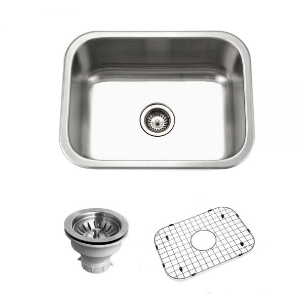 Houzer Belleo 23" Stainless Steel Drop-in Topmount Single Bowl Kitchen Sink with Strainer & Grid