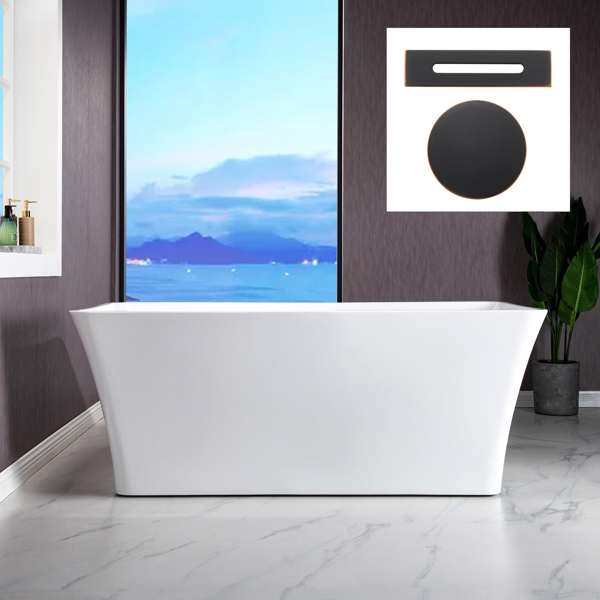 WOODBRIDGE 59" Acrylic Freestanding Bathtub Contemporary Soaking Tub with Drain & Overflow, B-1509