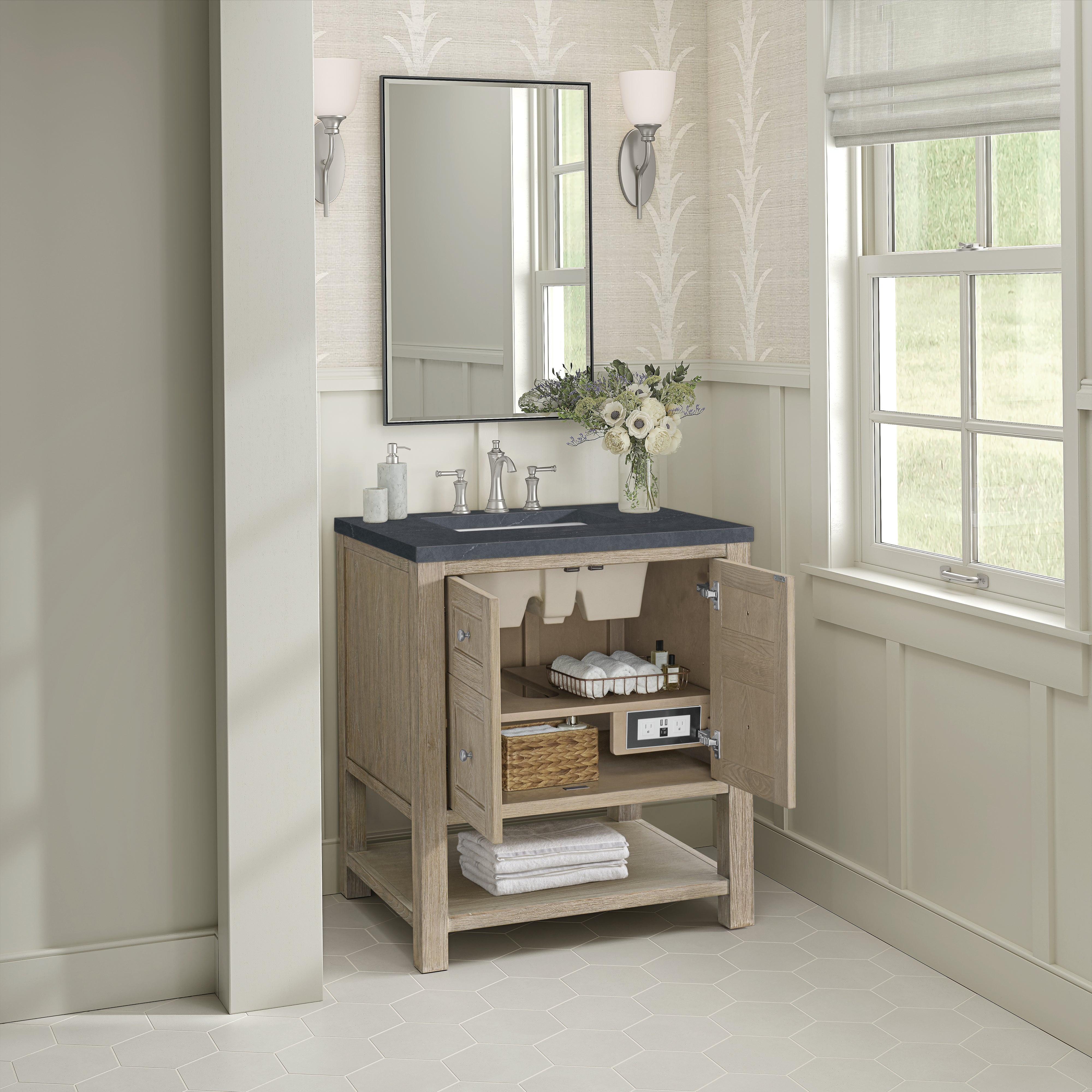 James Martin Breckenridge 30" Single Vanity in Whitewashed Oak with 3cm Countertop