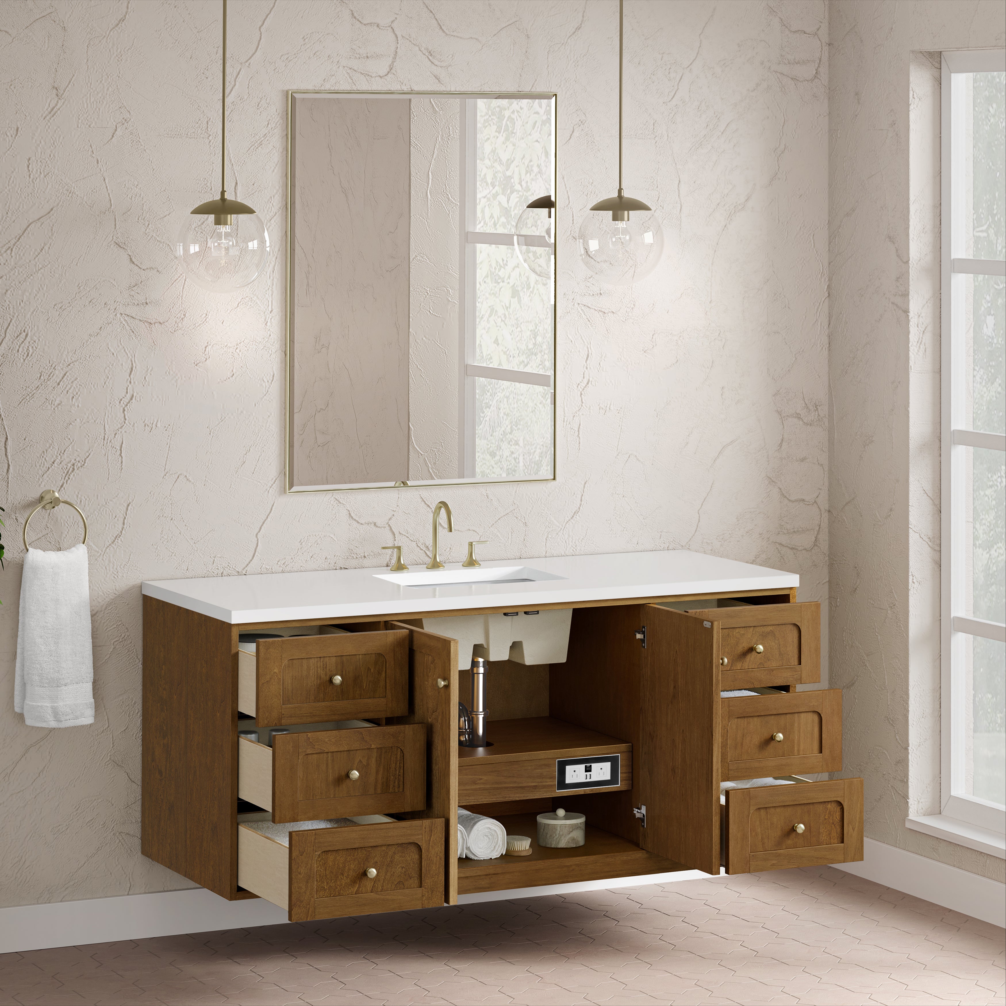James Martin Laurent 60" Single Vanity in Honey Oak with 3cm Countertop