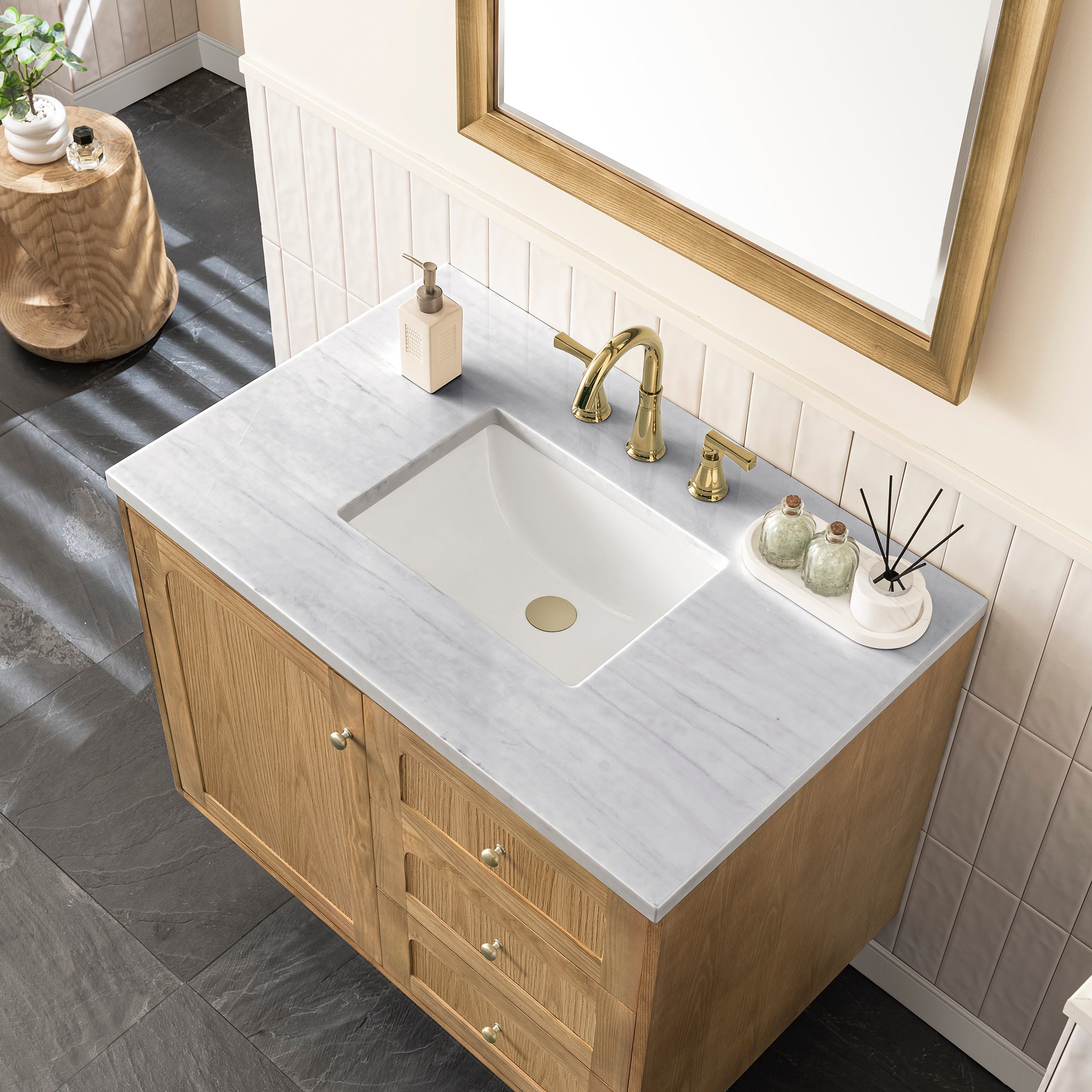 James Martin Laurent 36" Single Vanity in Light Natural Oak with 3cm Countertop
