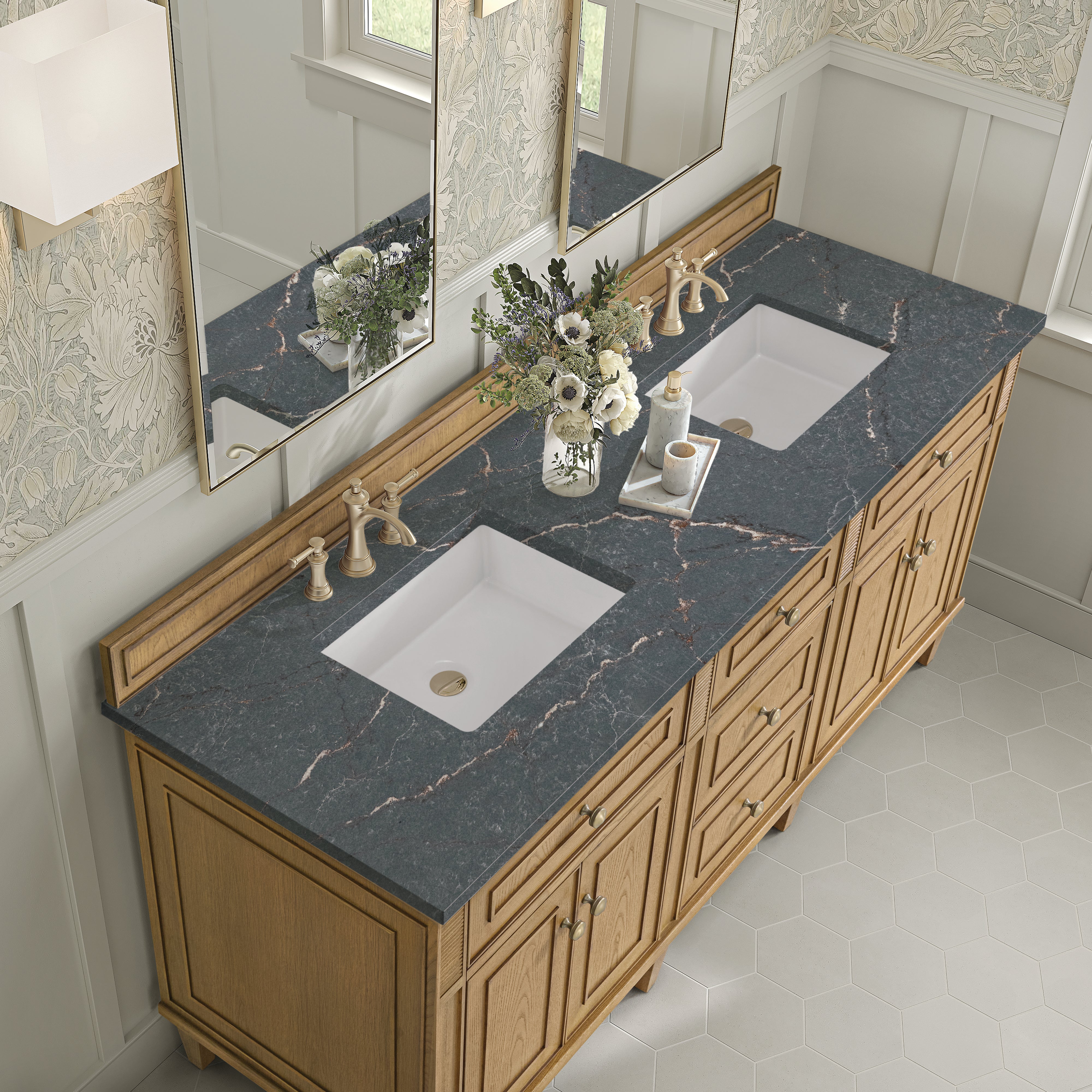 James Martin Lorelai 72" Double Vanity in Light Natural Oak with 3cm Countertop