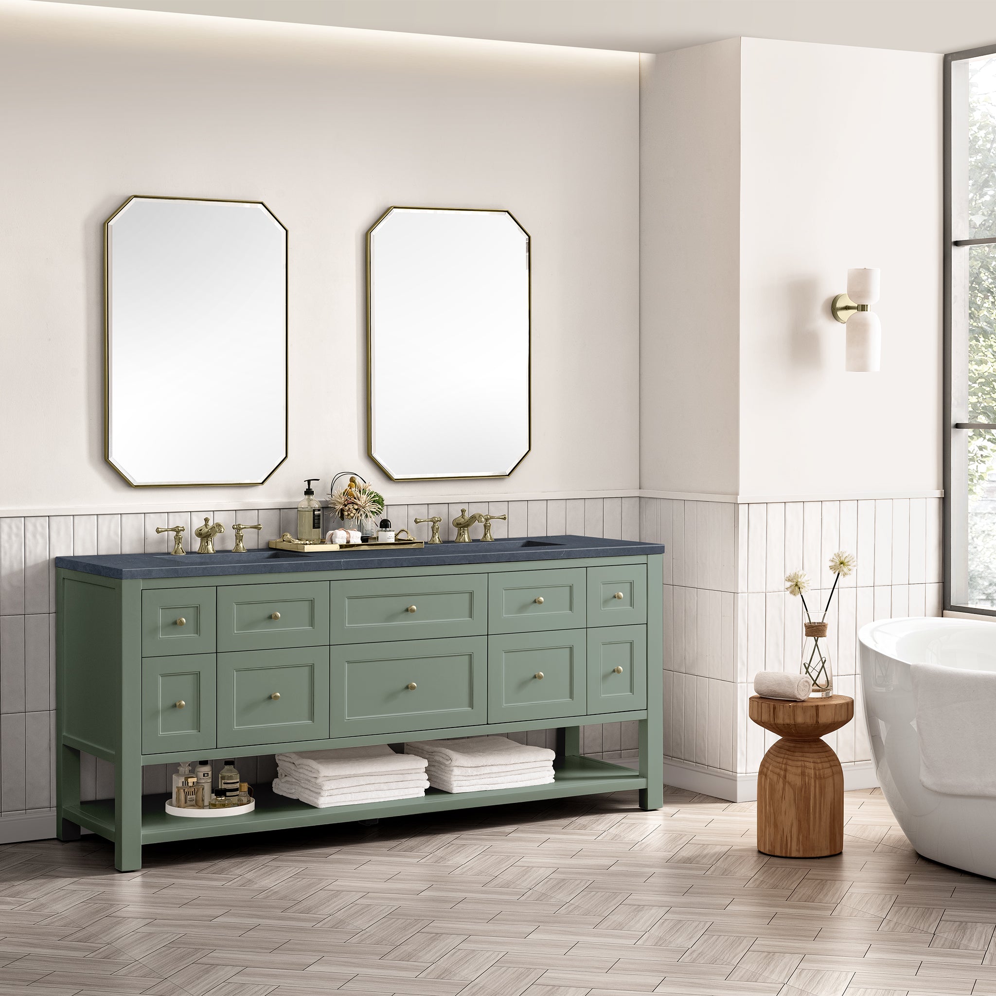 James Martin Breckenridge 72" Double Vanity in Smokey Celadon with 3cm Countertop