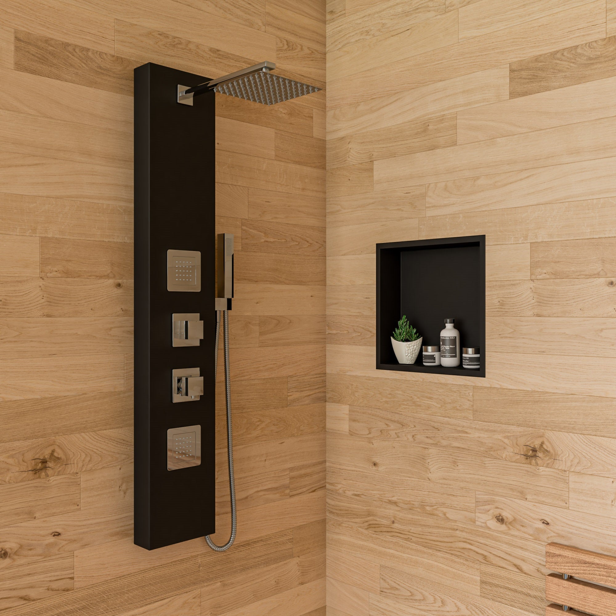 ALFI brand  ABSP65B Black Aluminum Shower Panel with 2 Body Sprays and Rain Shower Head