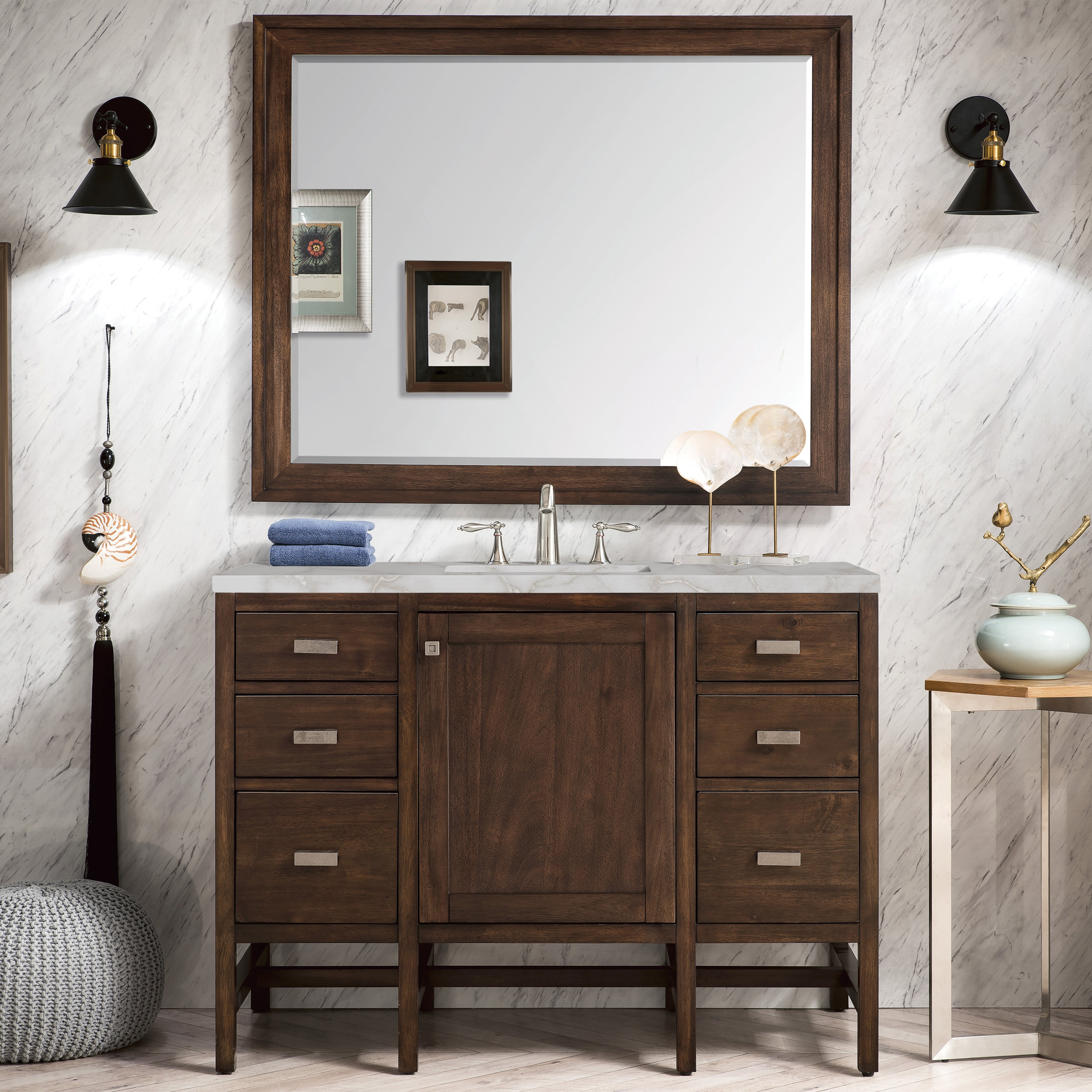 James Martin Addison 48" Single Vanity in Mid-Century Acacia with 3cm Countertop