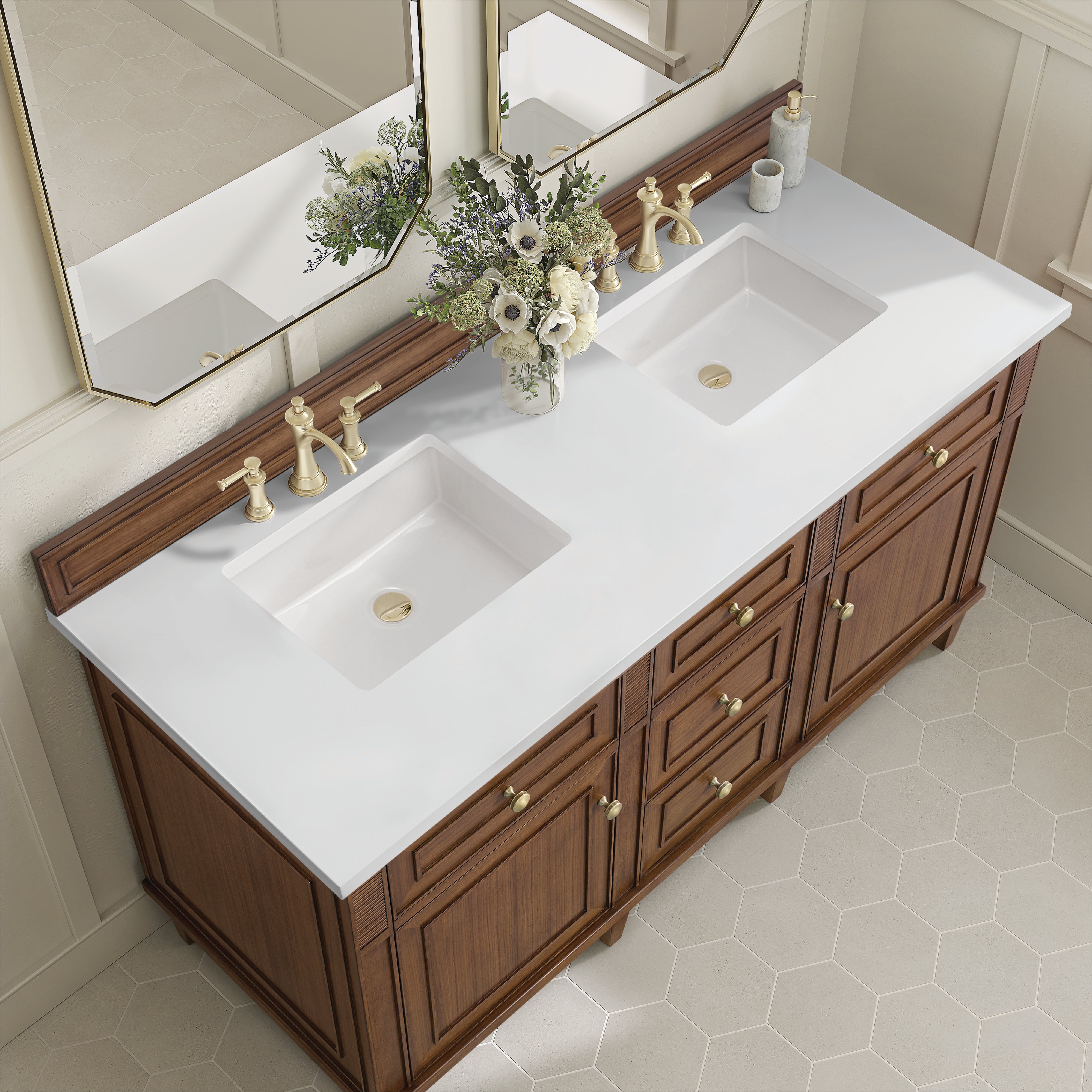 James Martin Lorelai 60" Double Vanity in Mid-Century Walnut with 3cm Countertop