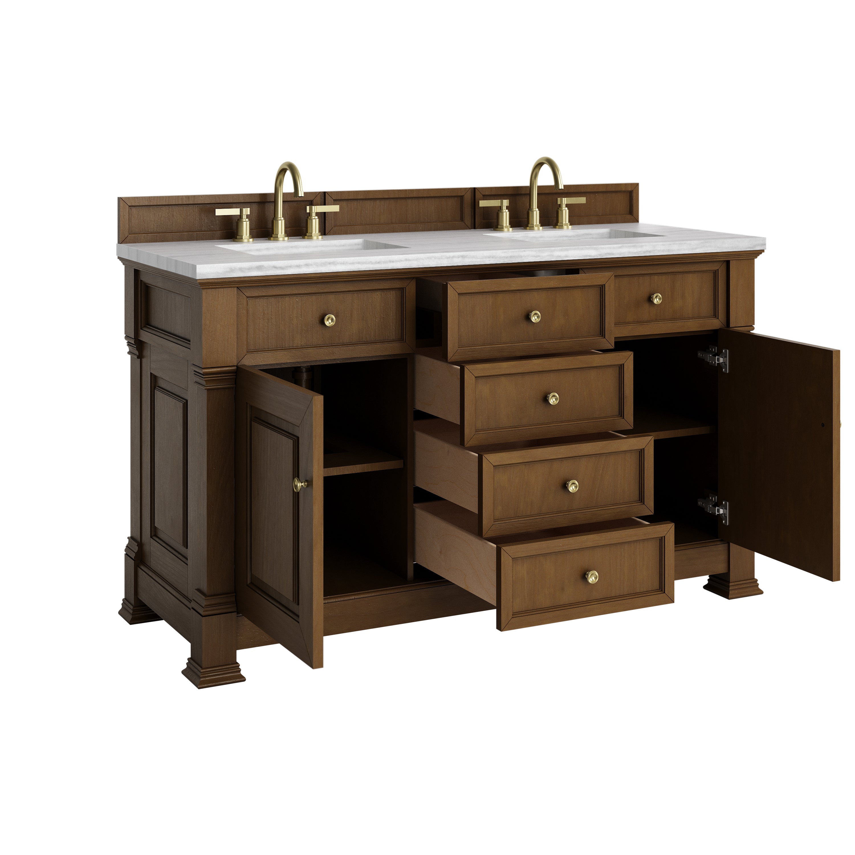 James Martin Brookfield 60" Double Vanity in Honey Oak with 3cm Countertop
