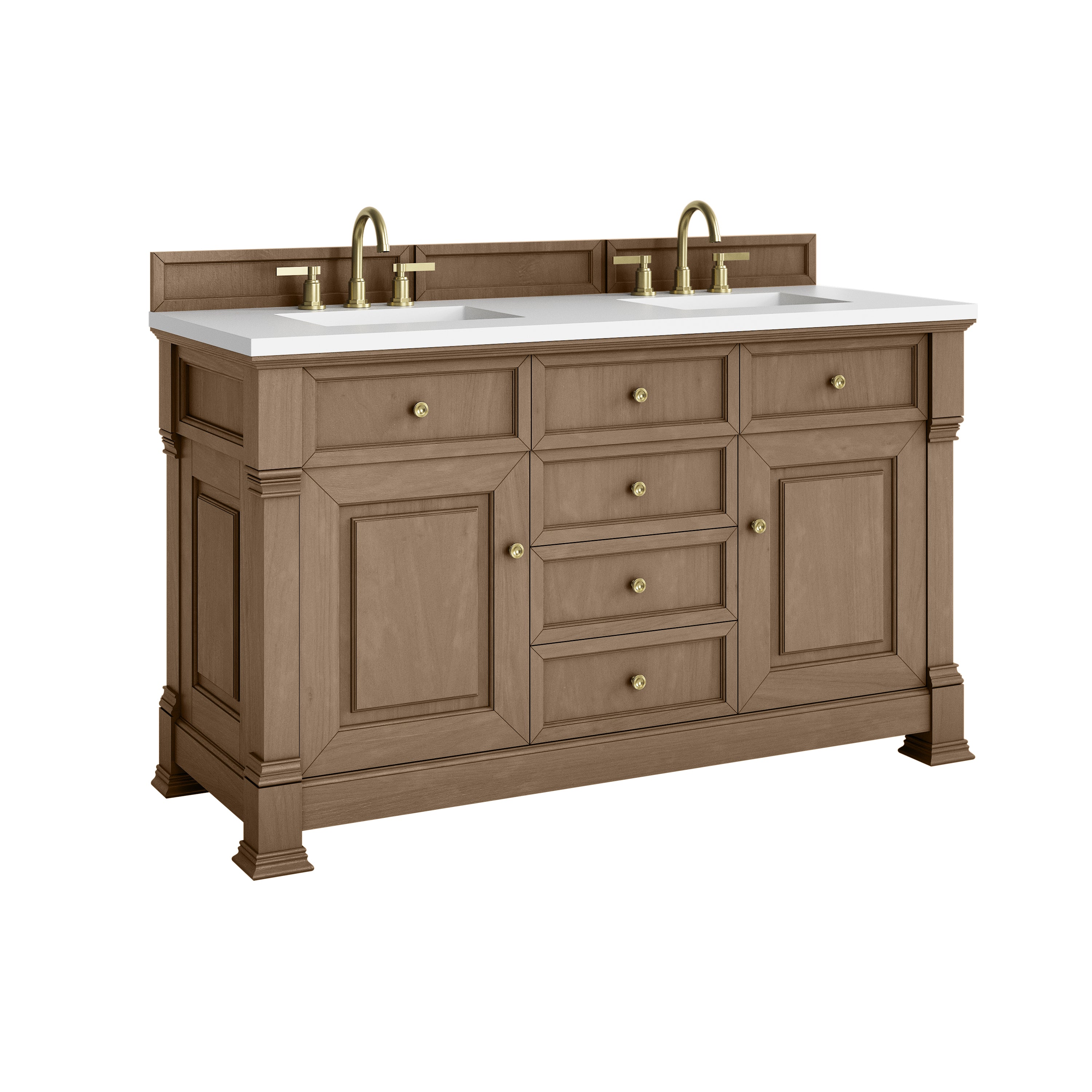 James Martin Brookfield 60" Double Vanity in Pecan with 3cm Countertop