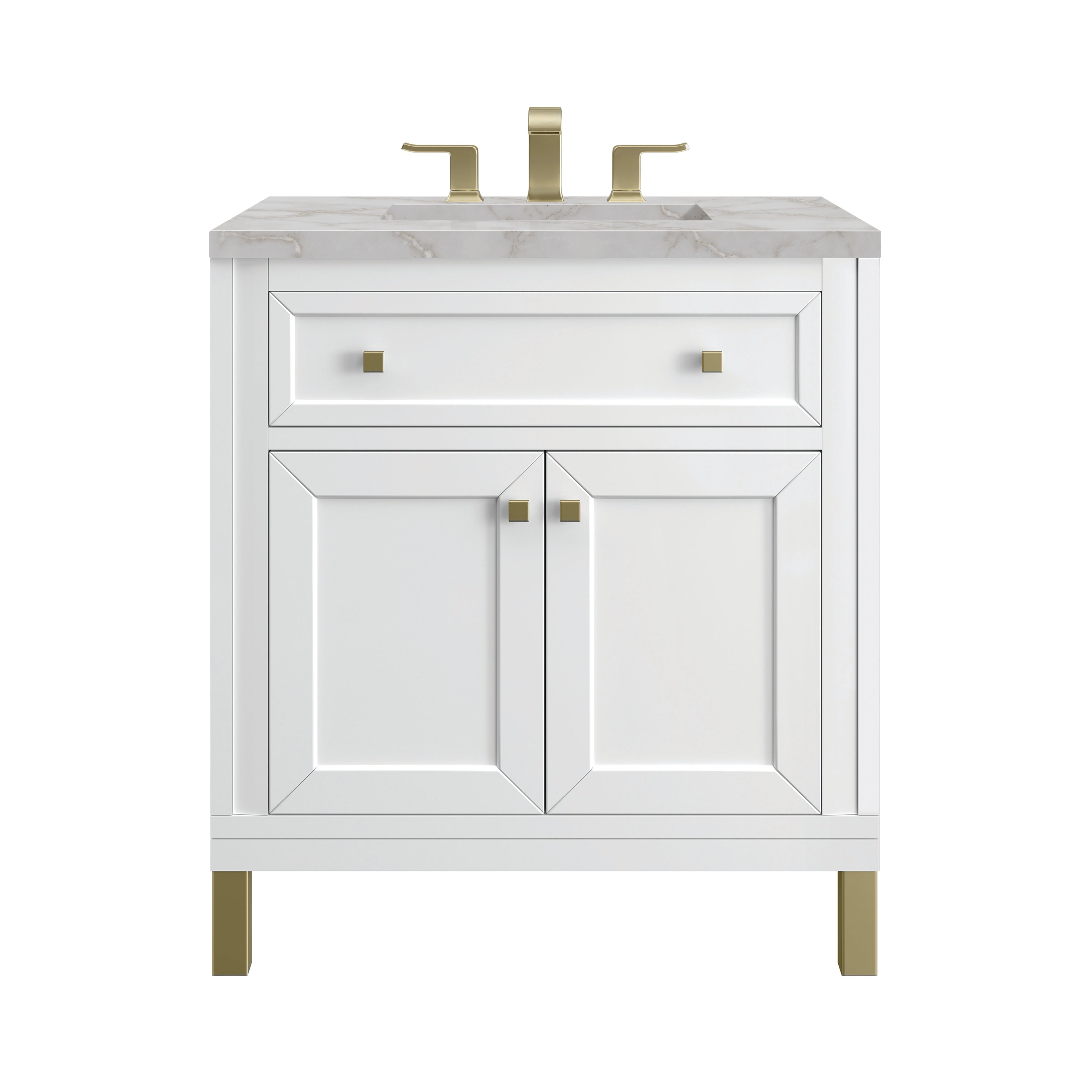 James Martin Chicago 30" Single Vanity in Glossy White with 3cm Countertop